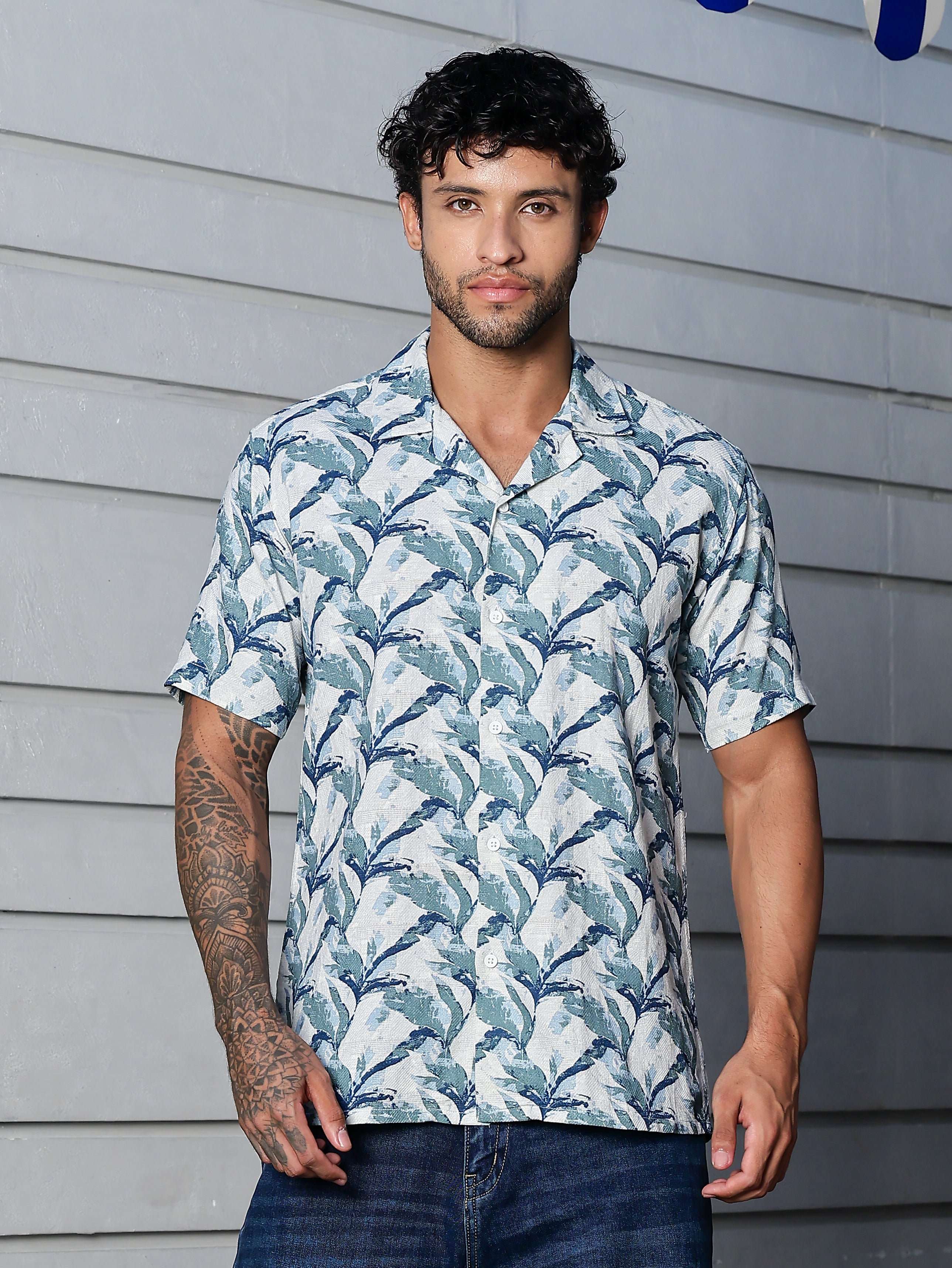Stylox Half Sleeve Leaf Print Casual Shirt For Men