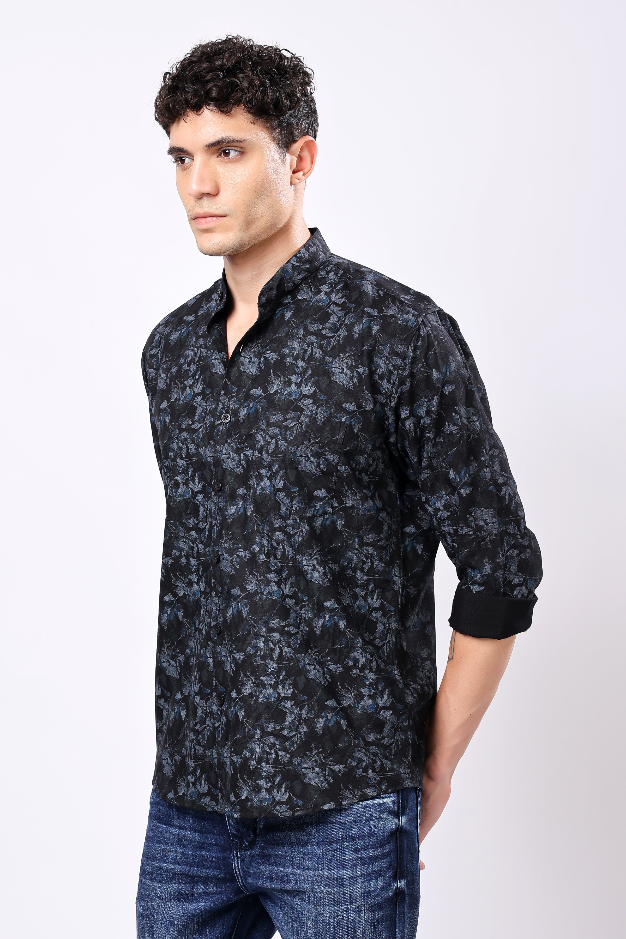 Stylox Full Sleeve Leaf Print Casual Shirt