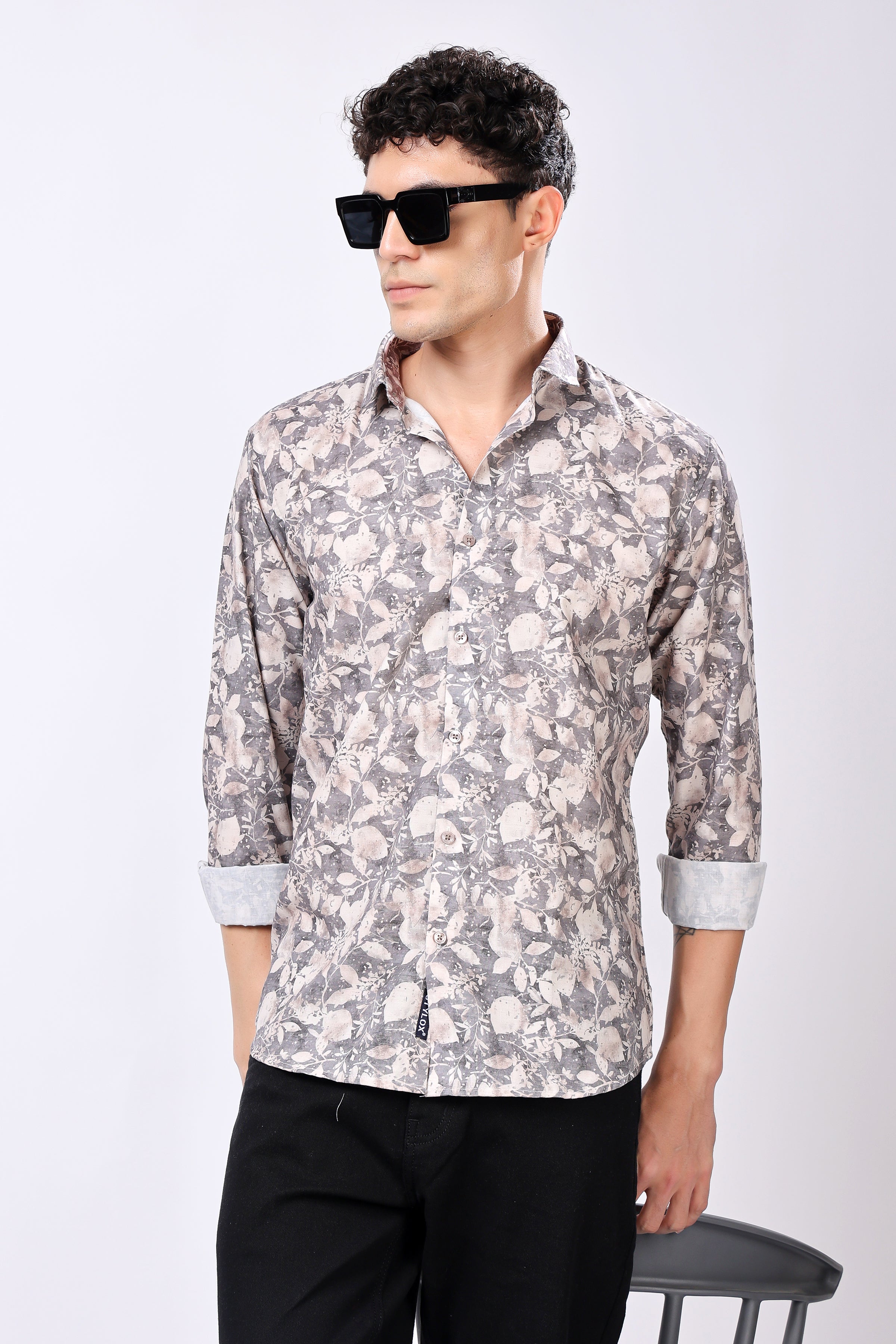 STYLOX Leaf Print Casual Full Sleeve Shirt
