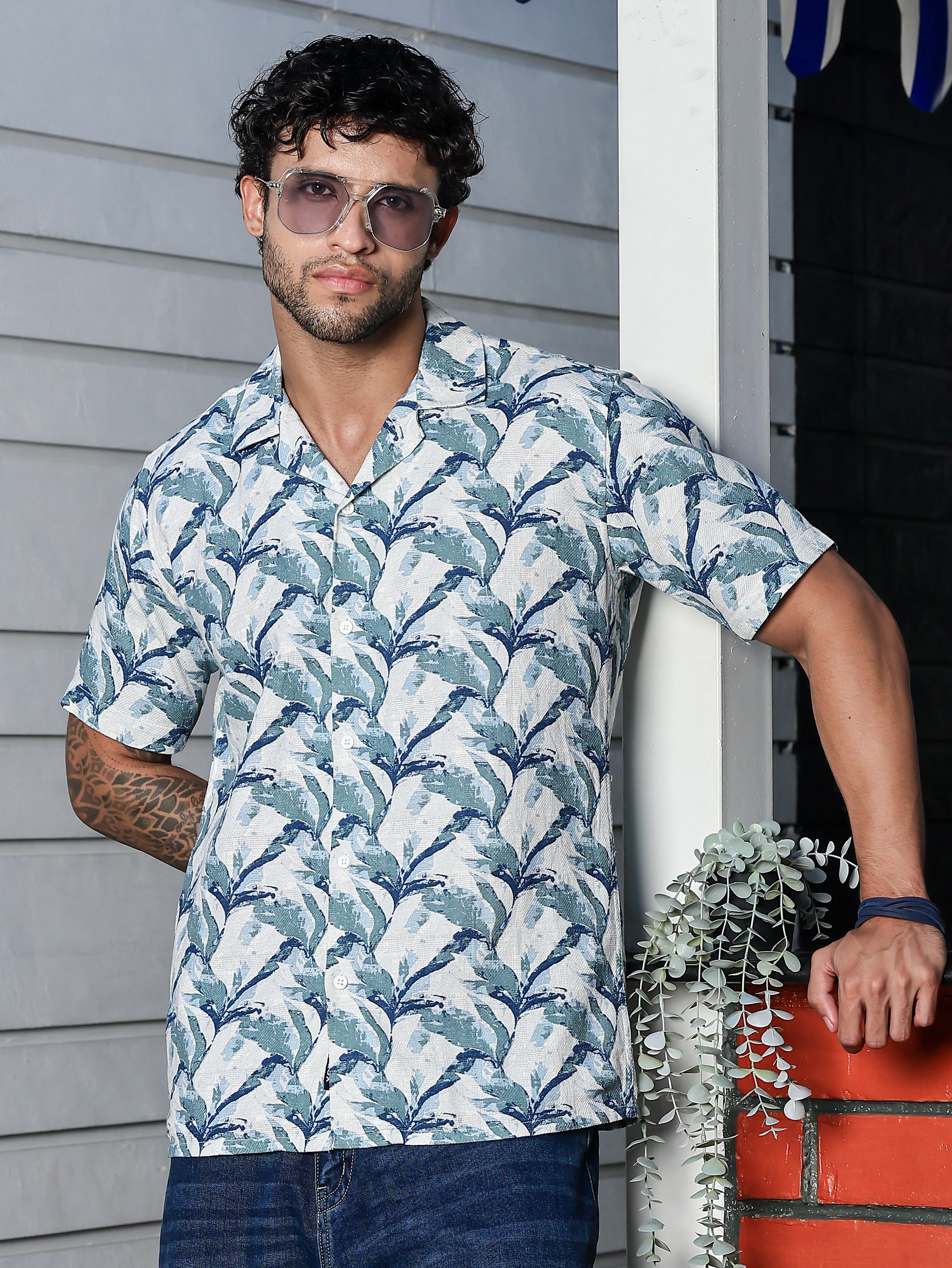 Stylox Half Sleeve Leaf Print Casual Shirt For Men