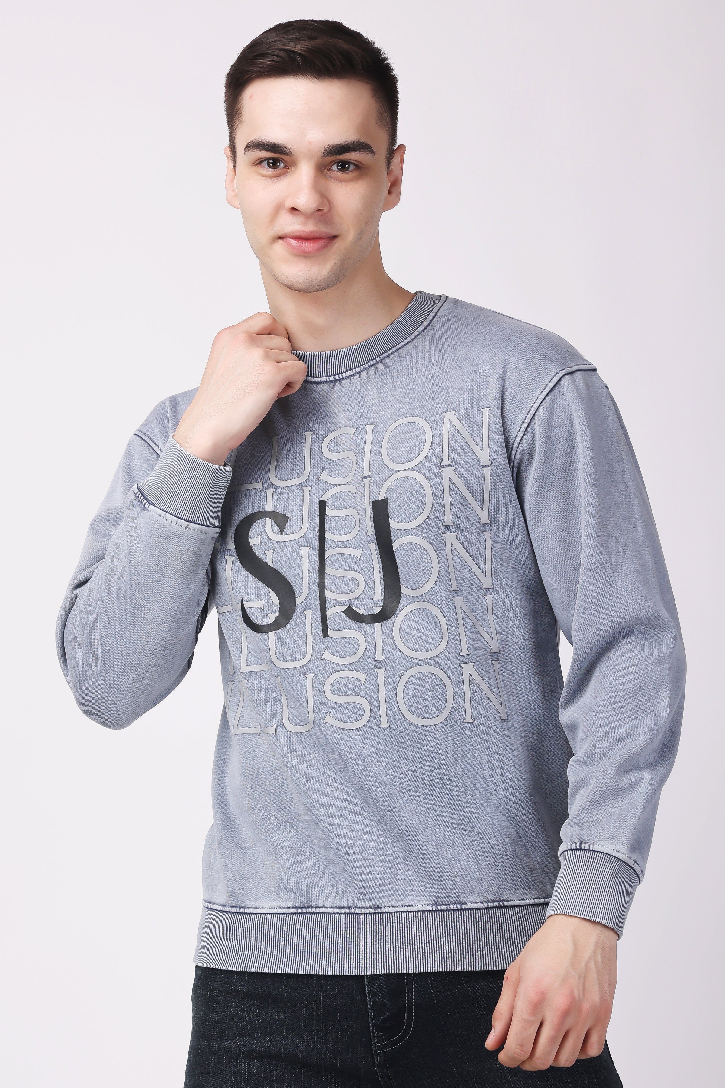 STYLOX ACID WASH Printed CREW NECK SWEATSHIRT