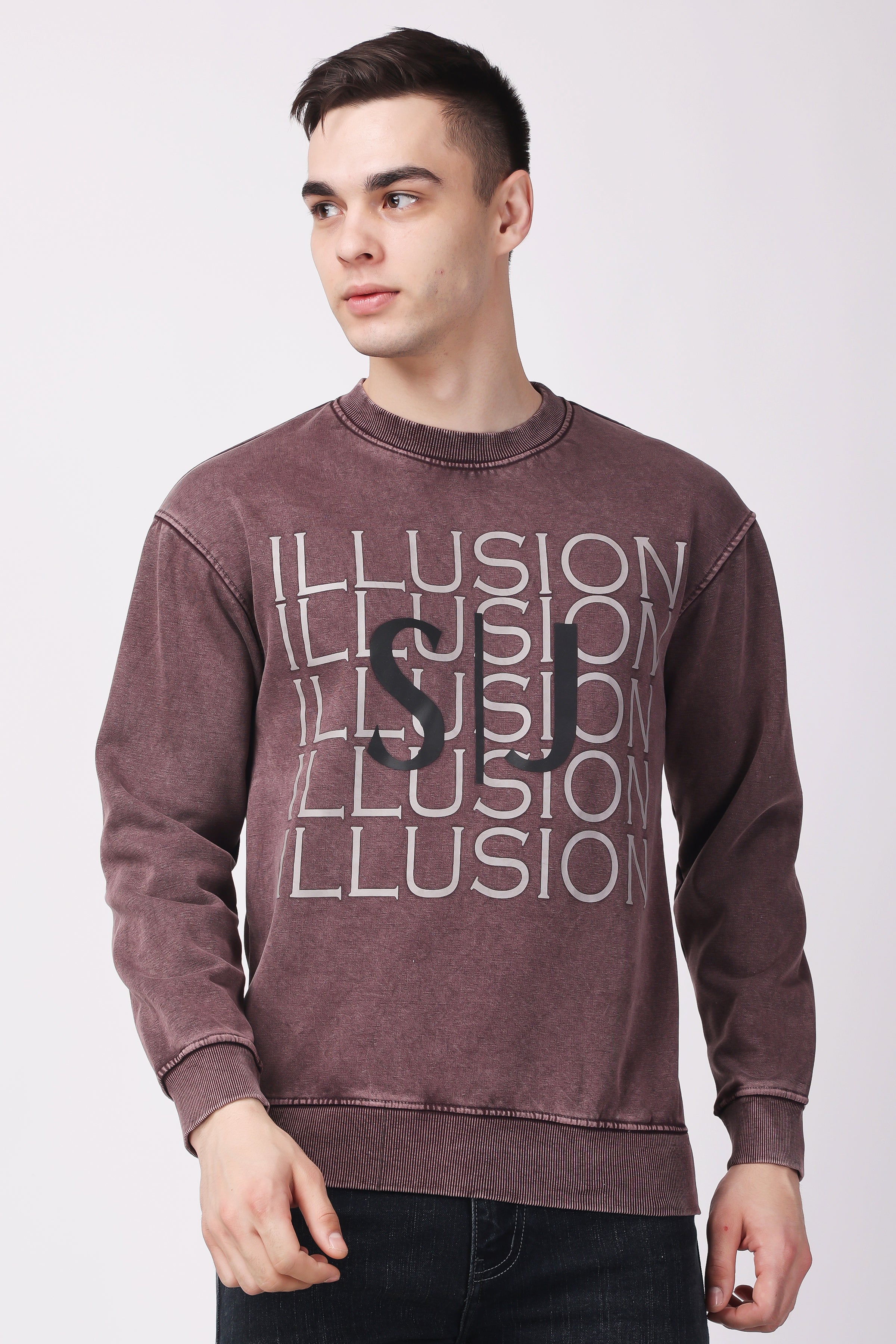 STYLOX ACID WASH Printed CREW NECK SWEATSHIRT