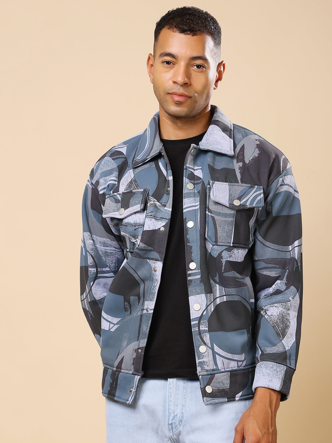 Stylox Men’s Printed Full Sleeve Jacket with Button Closure – Bold Style, Effortless Comfort