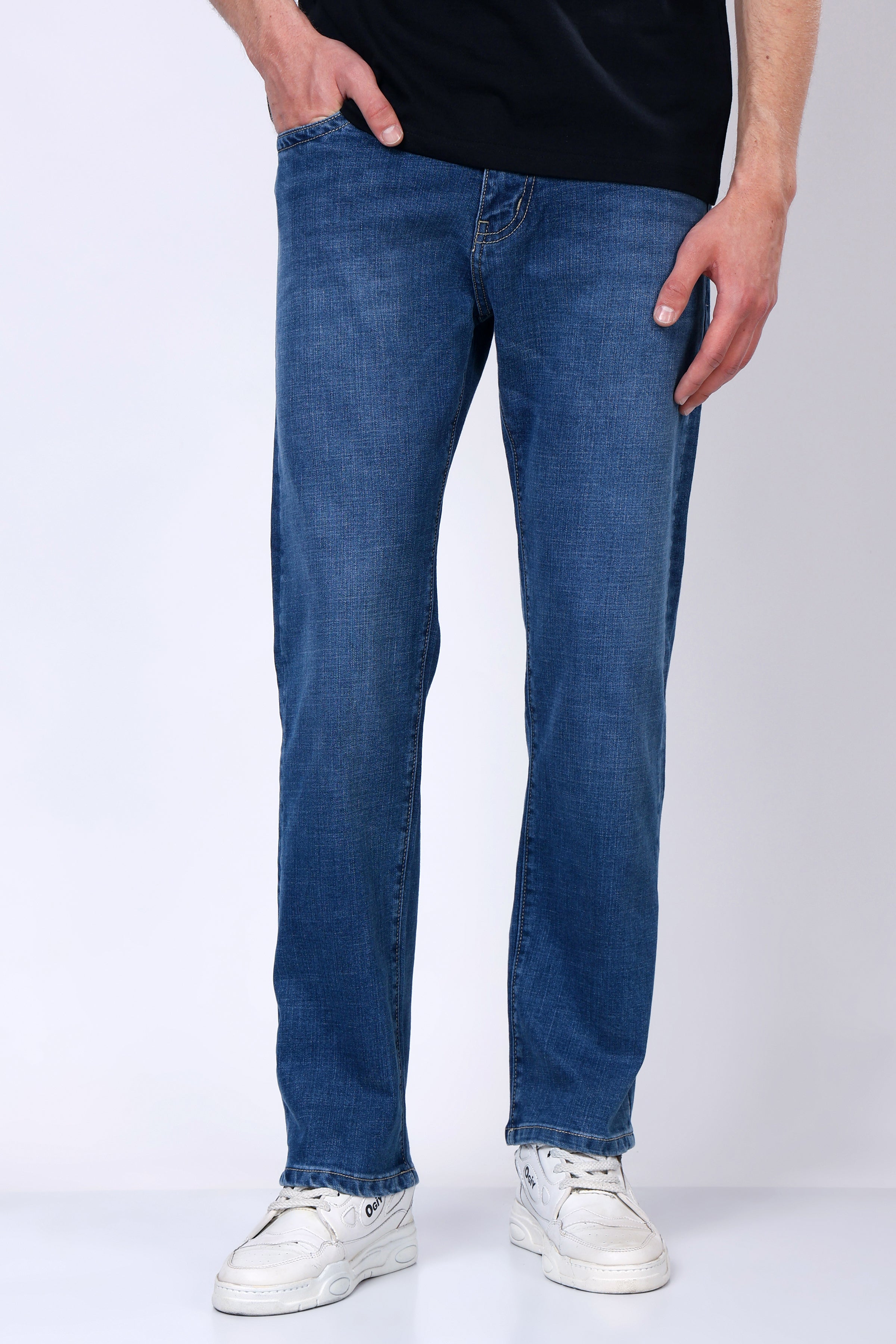 Stylox Men’s Comfort Fit Stretchable Mid Dark Blue Denim Jeans - Stylox