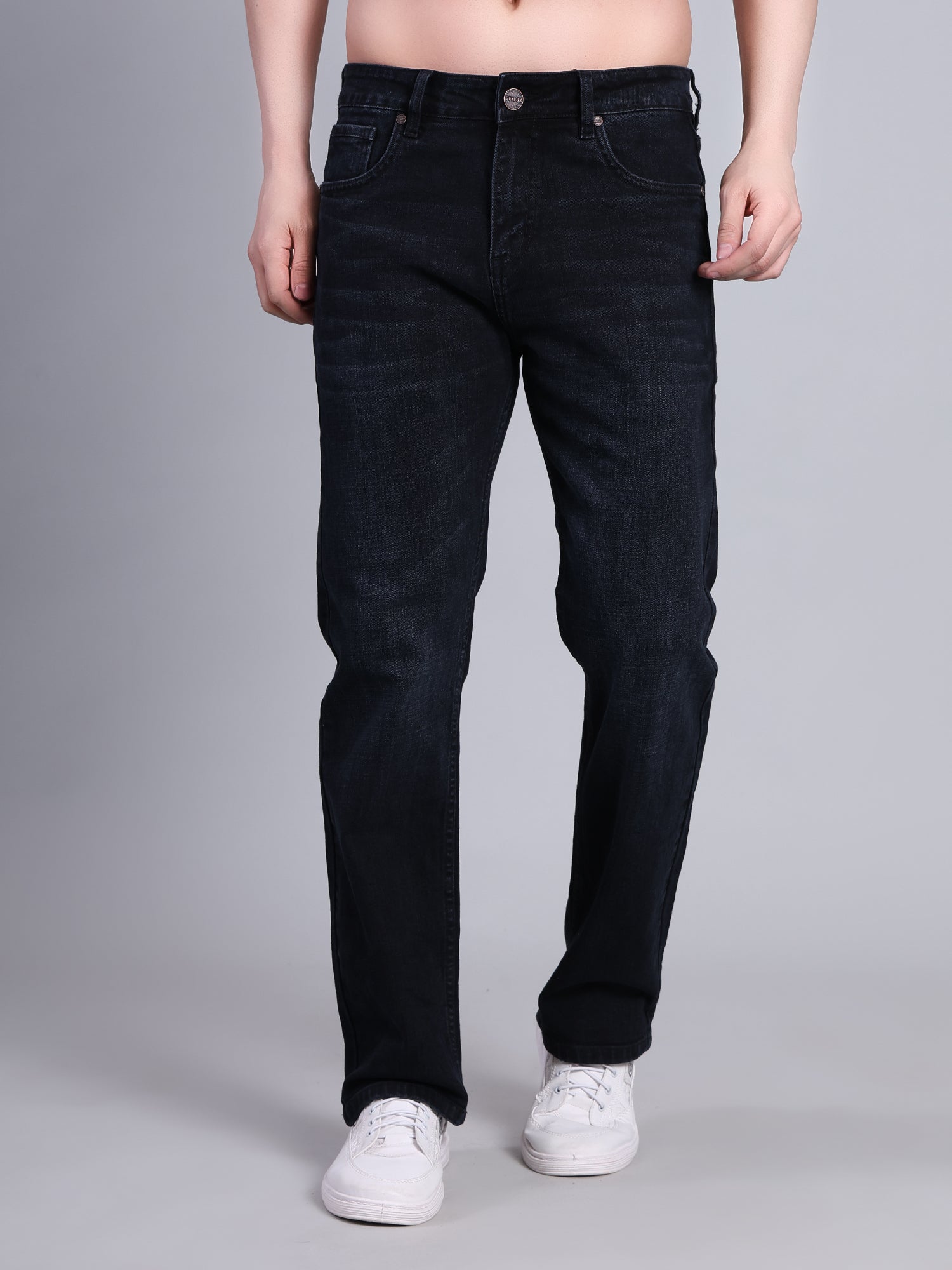 Stylox Men’s Mid-Rise Straight Fit Classic Washed Denim Jeans-Dark Grey - Stylox