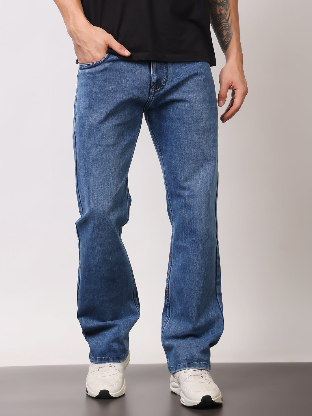 Stylox Men’s Bootcut Fit Solid Jeans | Stretchable Plain Denim Jeans for Men | Classic Mid-Rise Bootcut Jeans for Stylish Wear