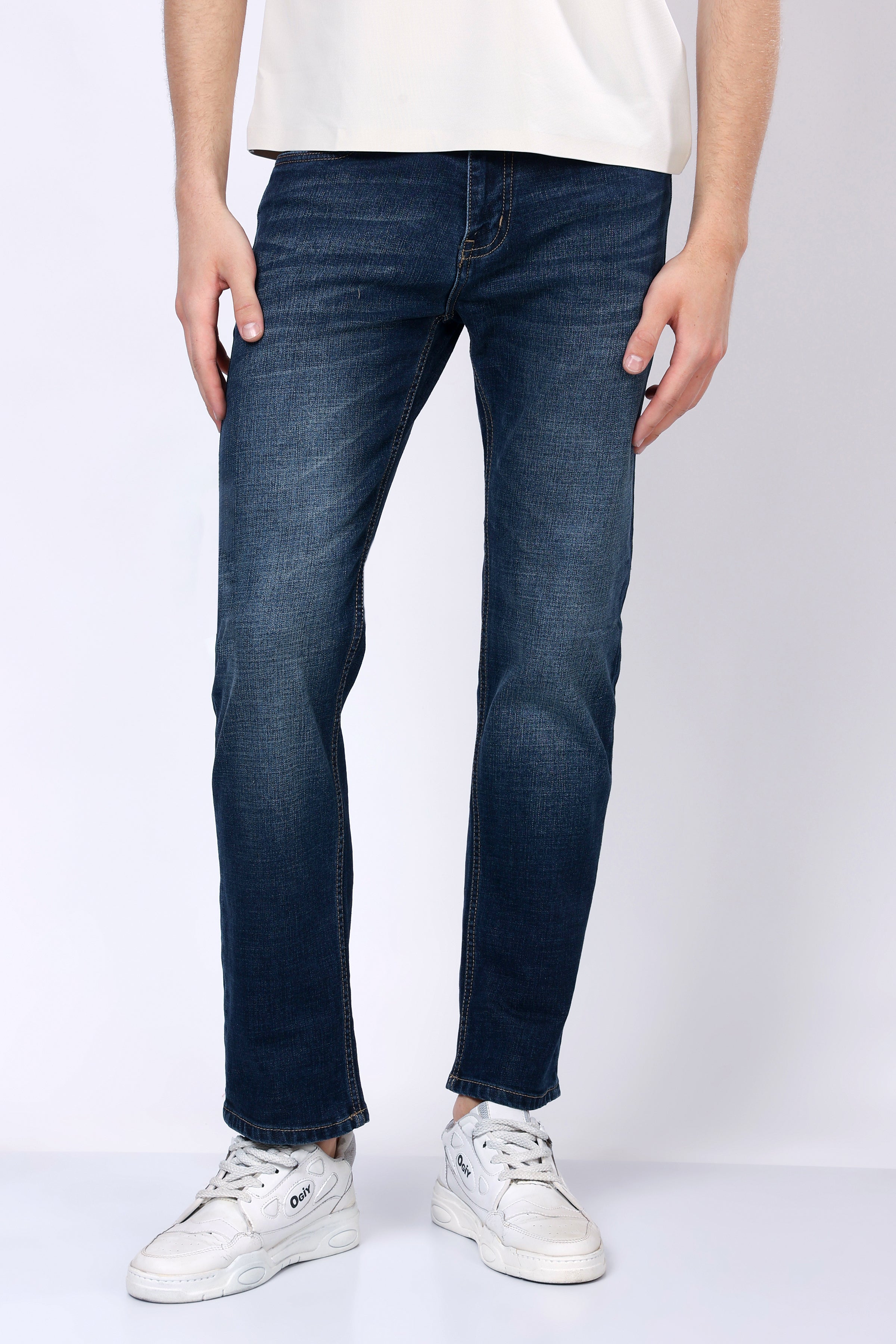 Stylox Men’s Mid-Rise Comfort Fit Stretchable Greenish Blue Denim Jeans - Stylox