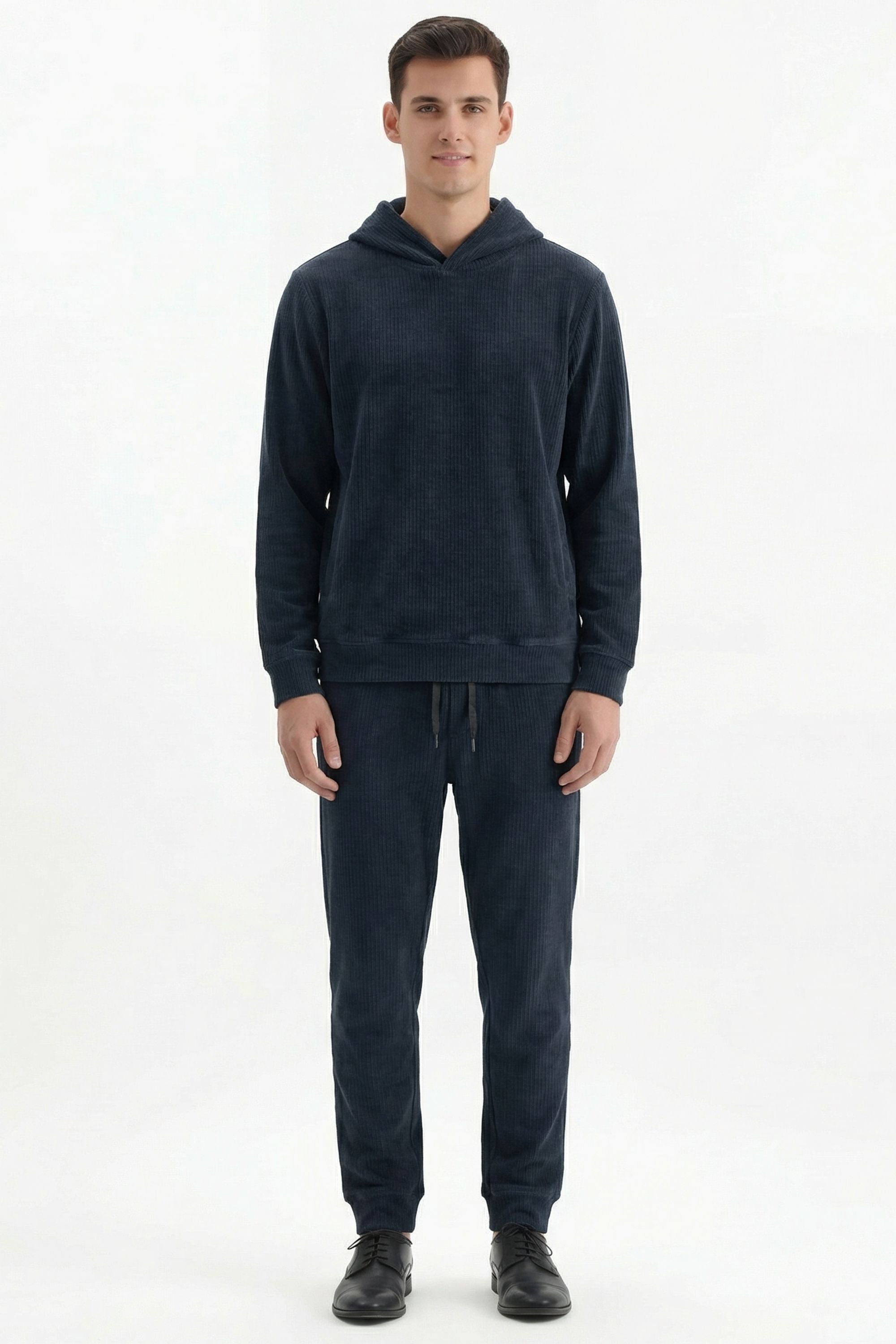 Stylox Men’s Regular Fit Ribbed Tracksuit Set (Hooded Sweatshirt + Jogger Pants)