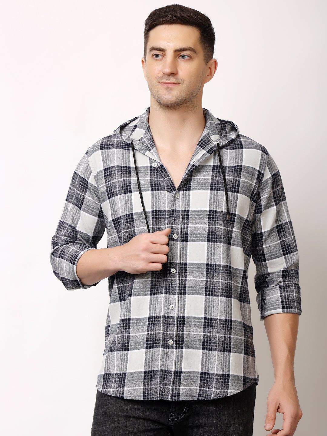 Stylox Men’s Regular Fit Hooded Check Shirt | Full Sleeve Cotton Blend Casual Checkered Shirt