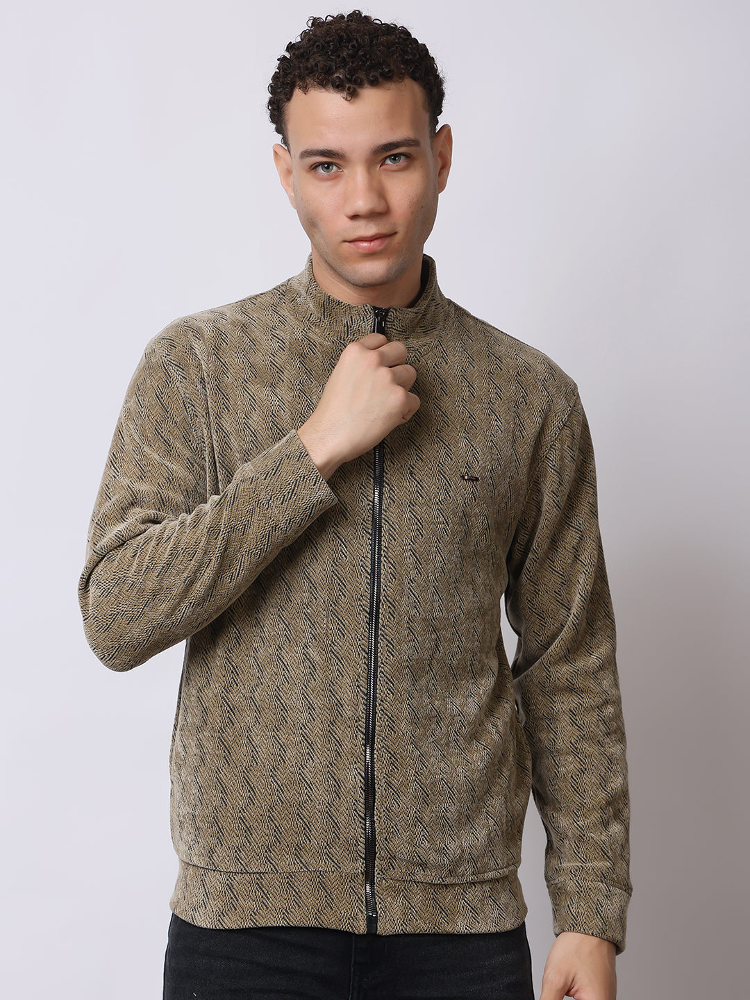 Stylox Men’s Textured Winter Jacket – High-Neck Full-Zip Warm Fleece Jacket for Casual & Daily Wear