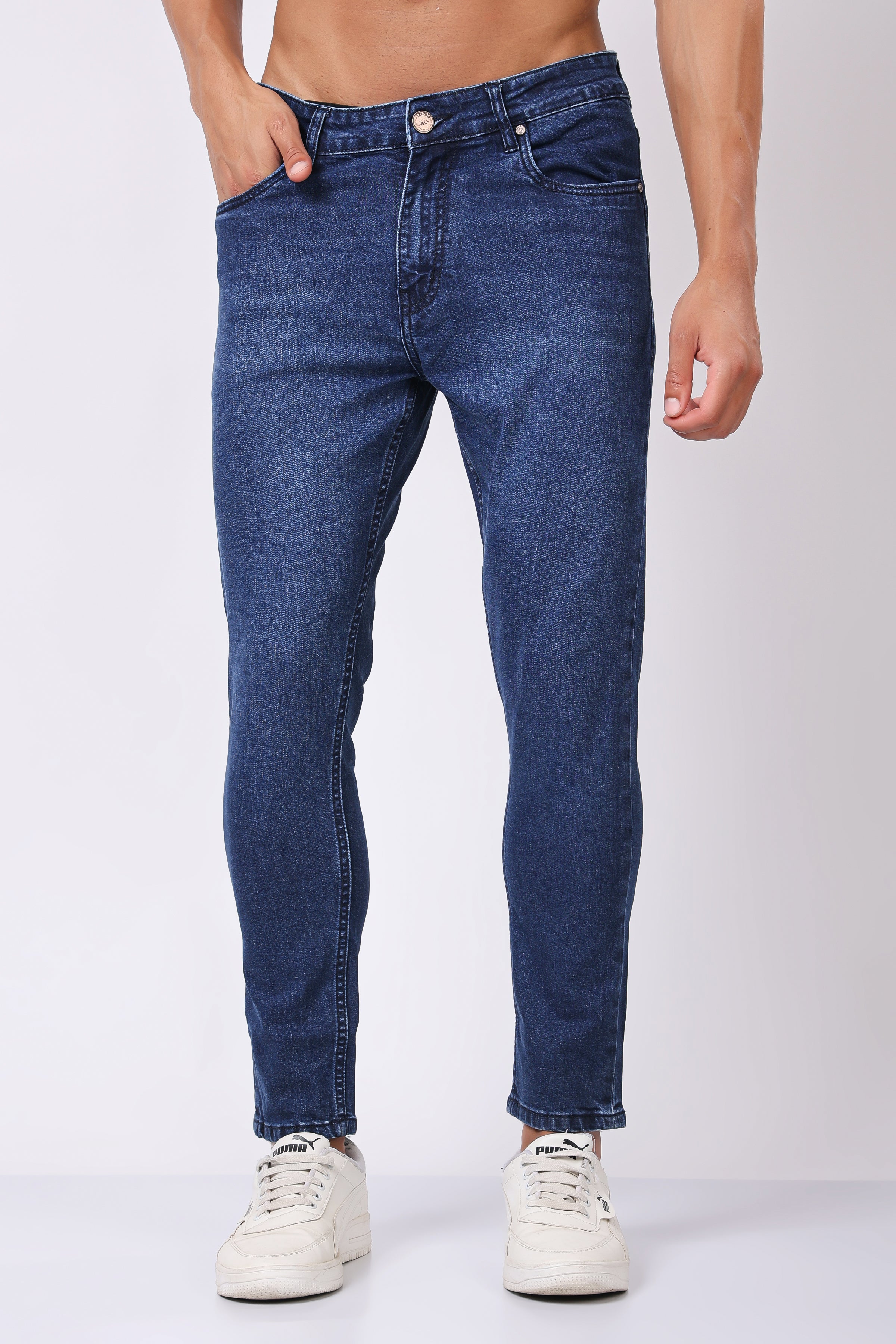 Stylox Men’s Ankle Fit Denim Jeans - Dark Blue & Light Blue,