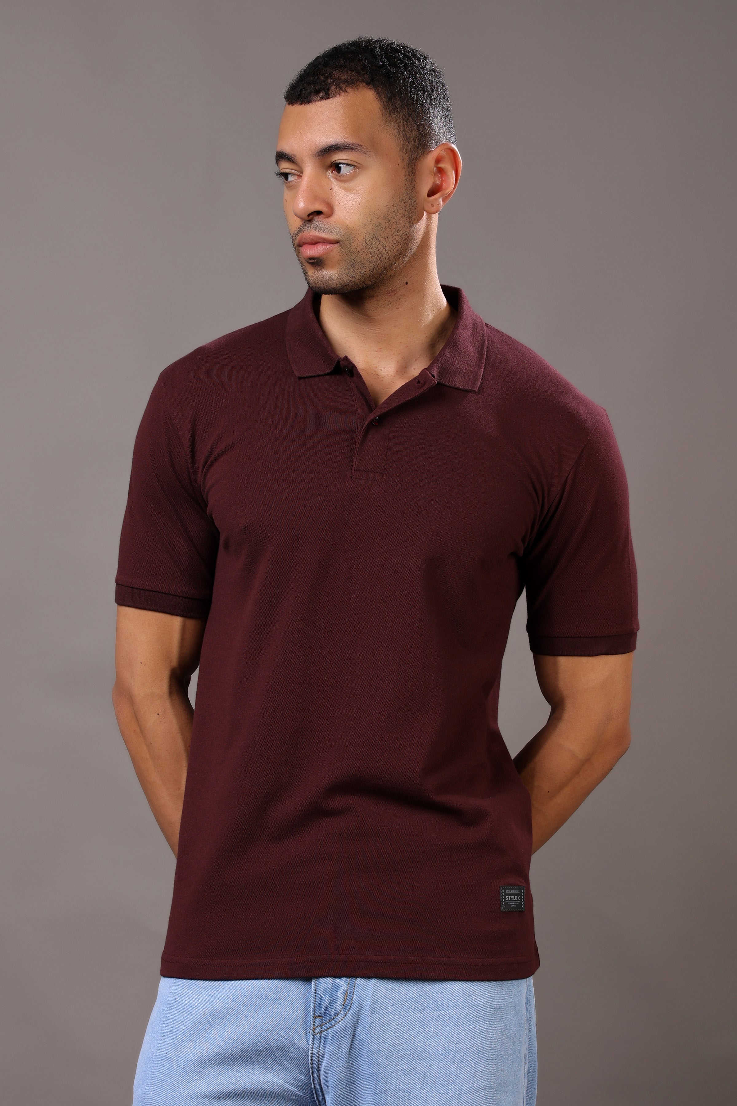 Stylox Men’s Polo Collar Solid T-Shirt - Soft, Breathable & Everyday Wear