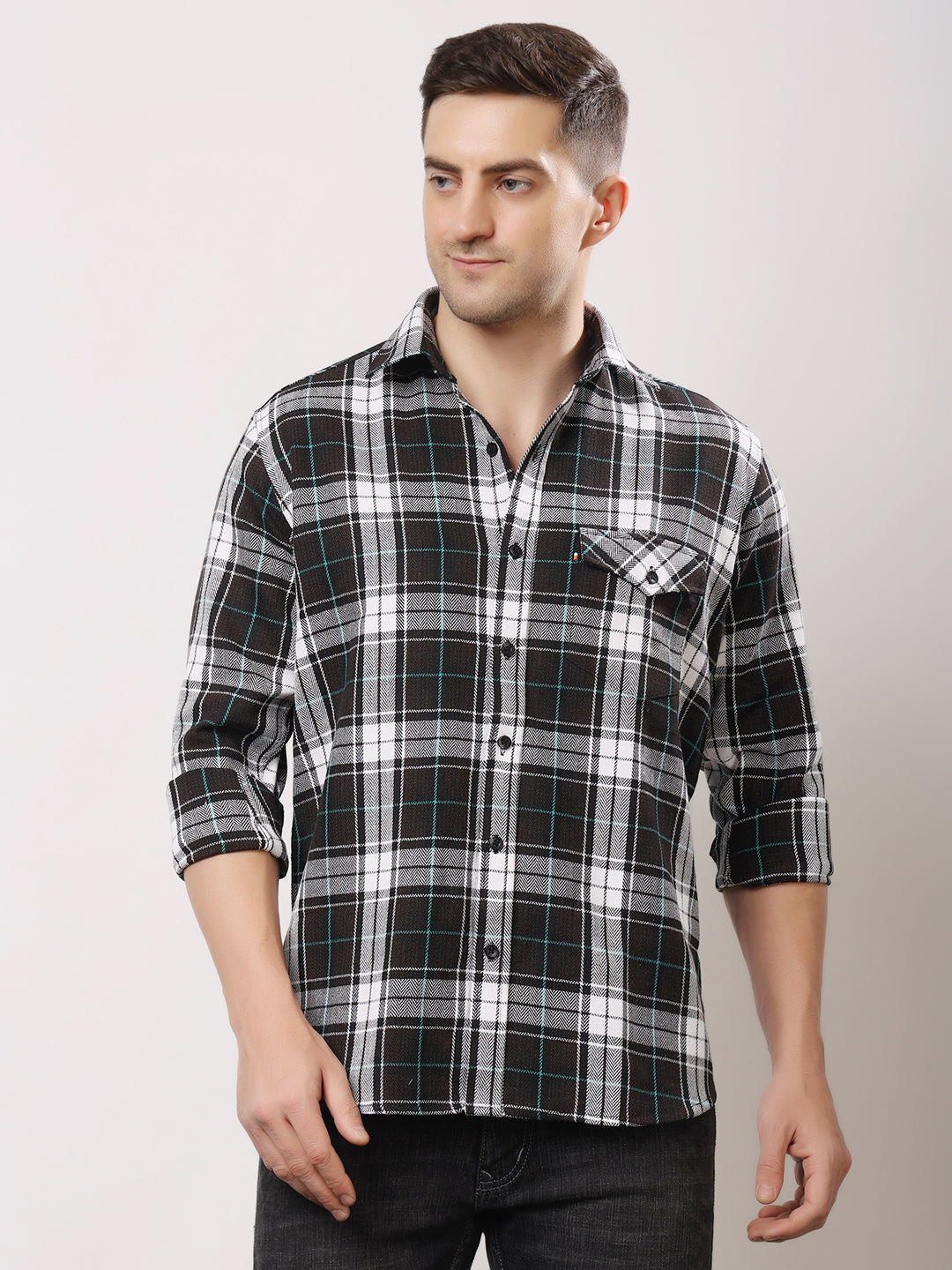 Stylox Men’s Regular Fit Full Sleeve Check Shirt with Single Pocket | Casual Cotton Checkered Shirt