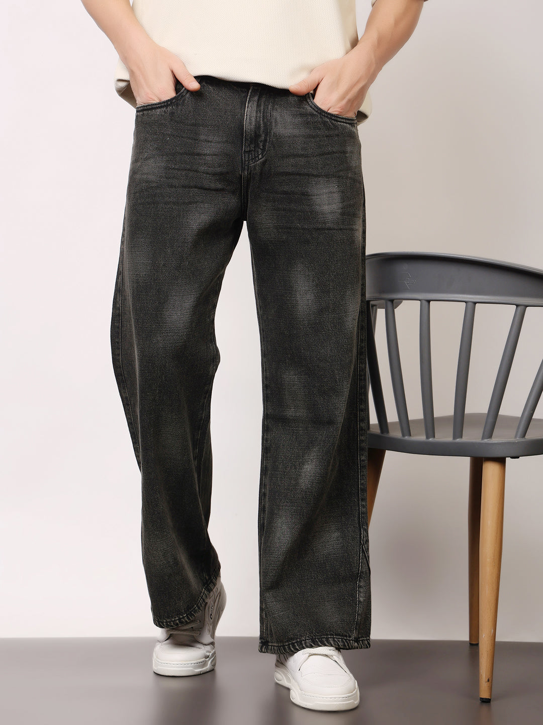 Stylox Men’s Washed Stretchable Baggy Fit Jeans – Loose Fit Vintage Denim for Casual & Streetwear