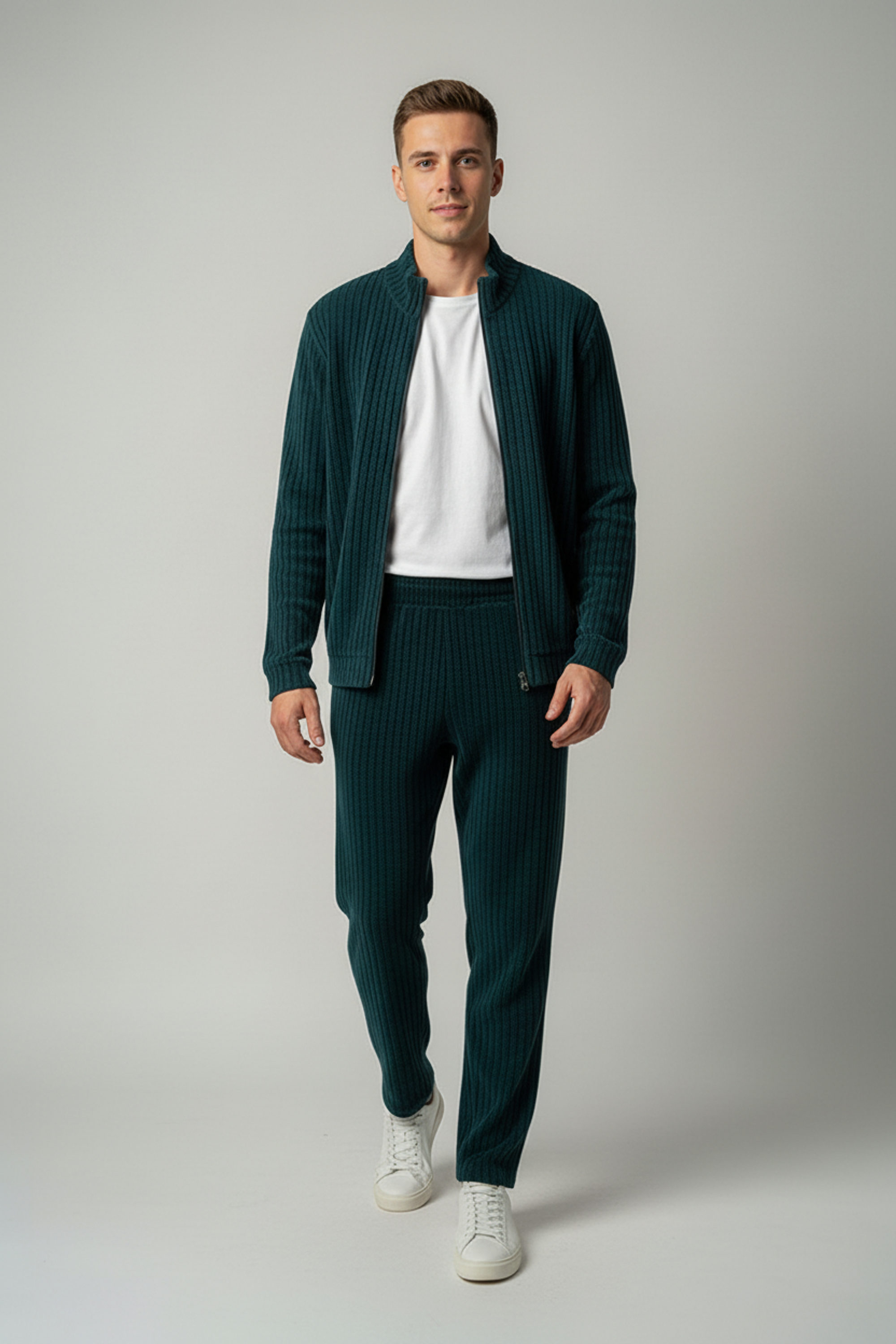 Stylox Men’s Premium Ribbed Co-Ord Set | Luxury Zip Jacket & Jogger Set