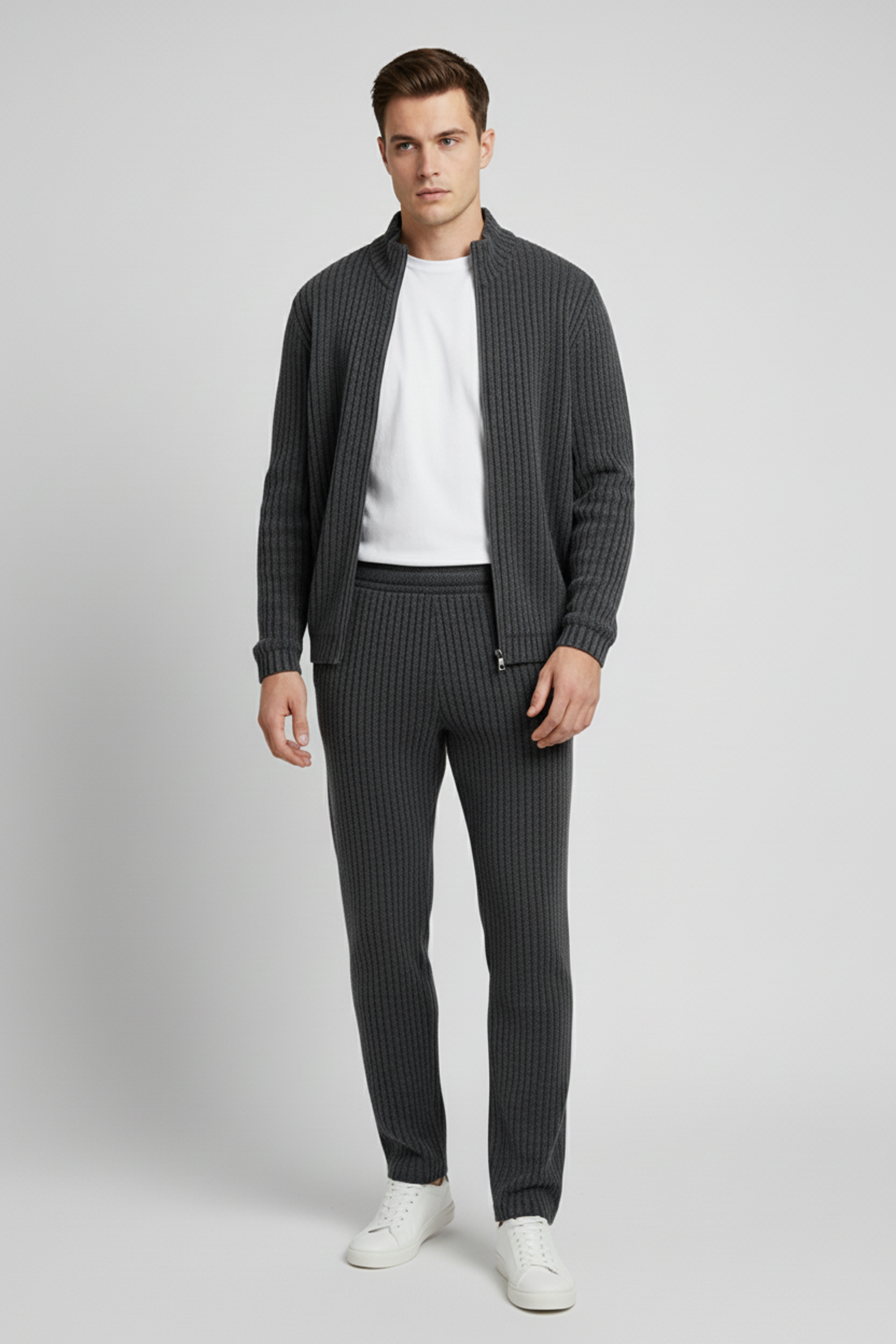 Stylox Men’s Premium Ribbed Co-Ord Set | Luxury Zip Jacket & Jogger Set