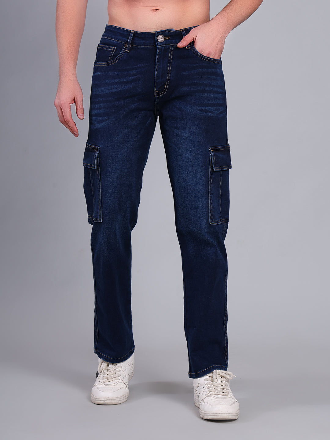 Stylox Men’s Cargo Jeans with Utility Pockets | Regular Fit Stretch Denim