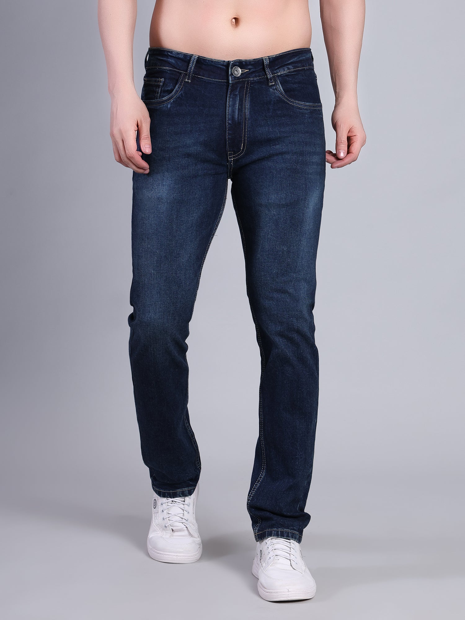 Stylox Men’s Slim Fit Stretchable Washed Denim Jeans-Greenish Blue - Stylox