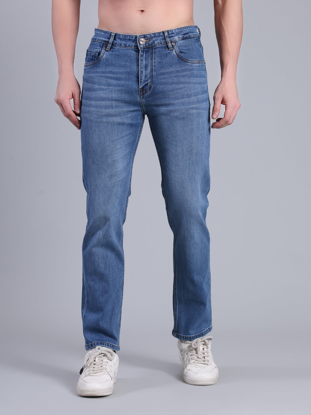 Stylox Men’s Comfort Fit Jeans | Mid Rise Straight Leg Washed Denim for Everyday Wear