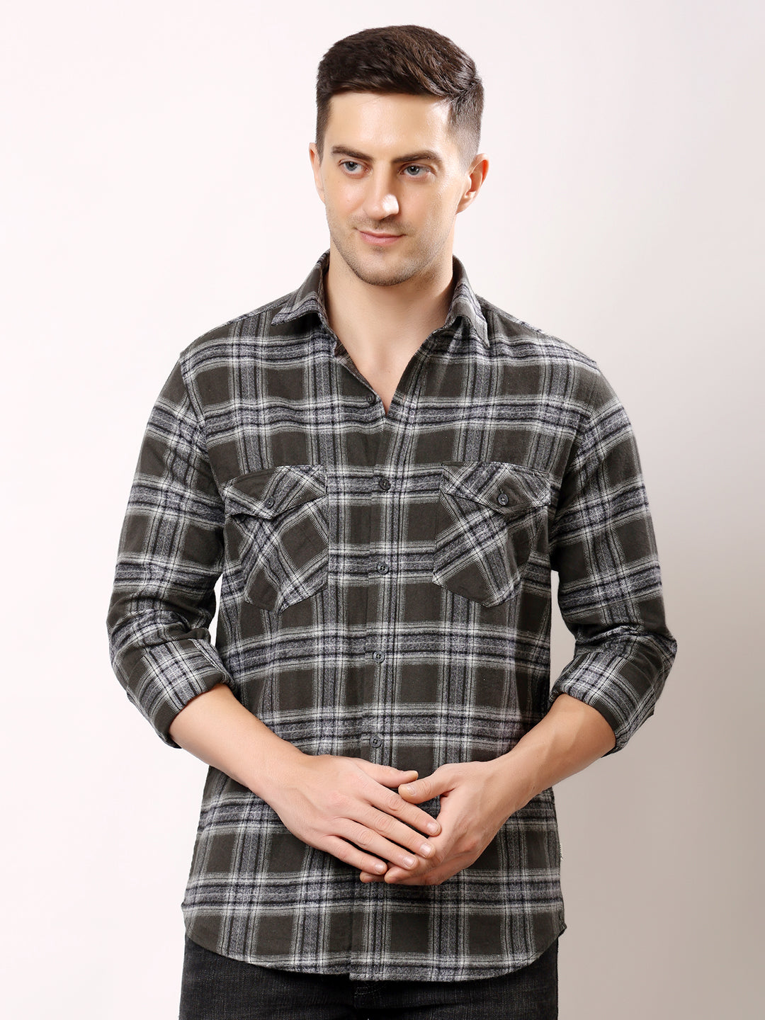 Stylox Men's Regular Fit Full Sleeve Check Shirt with Double Flap Pock