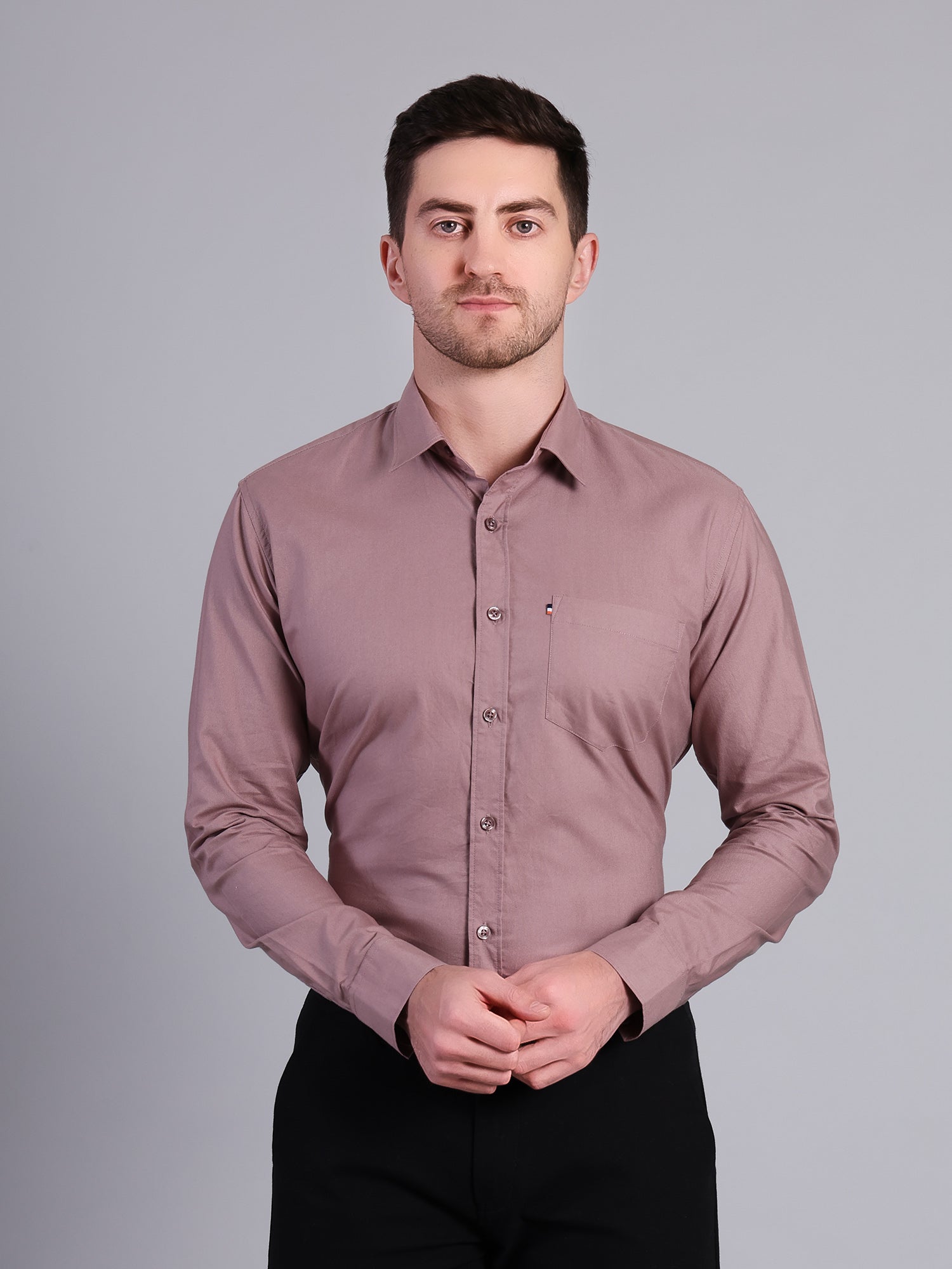 Stylox Men’s Regular Fit Solid Oxford Casual Shirt-Mauve - Stylox