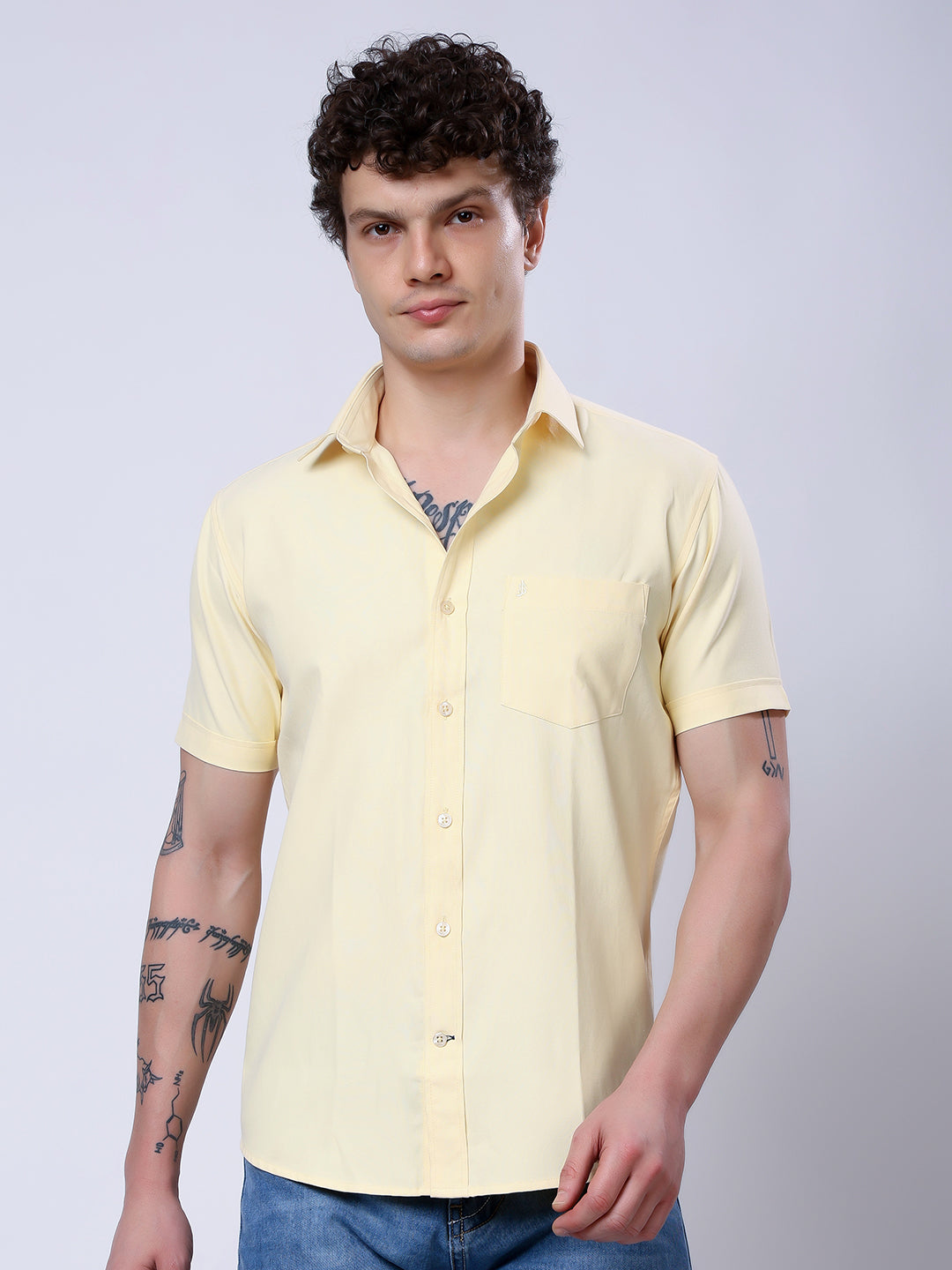 Stylox Men’s Regular Fit Half Sleeve Solid Casual Shirt-Yellow - Stylox