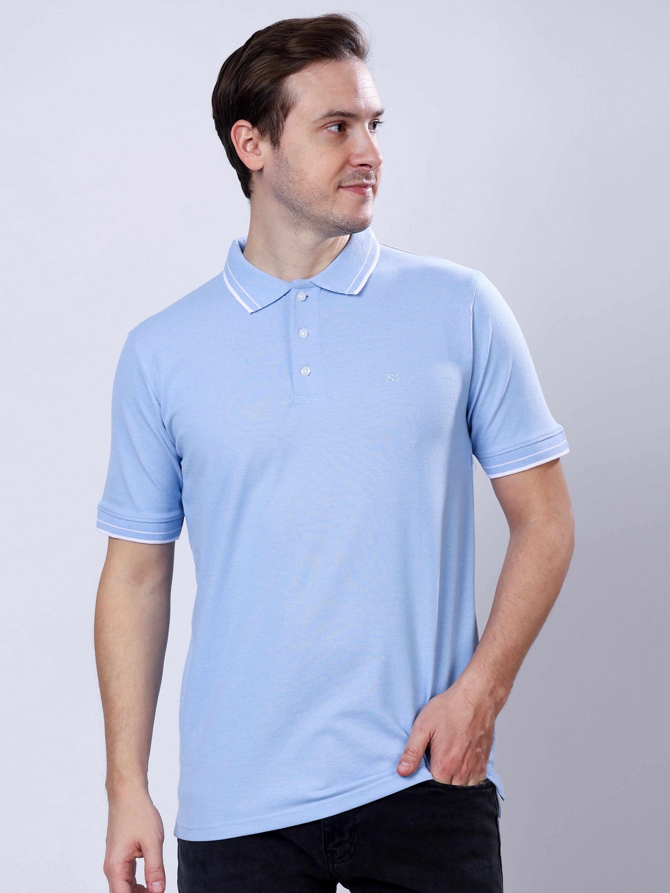 Stylox Men’s Solid Polo T-Shirt with Contrast-Tipped Collar - Stylox