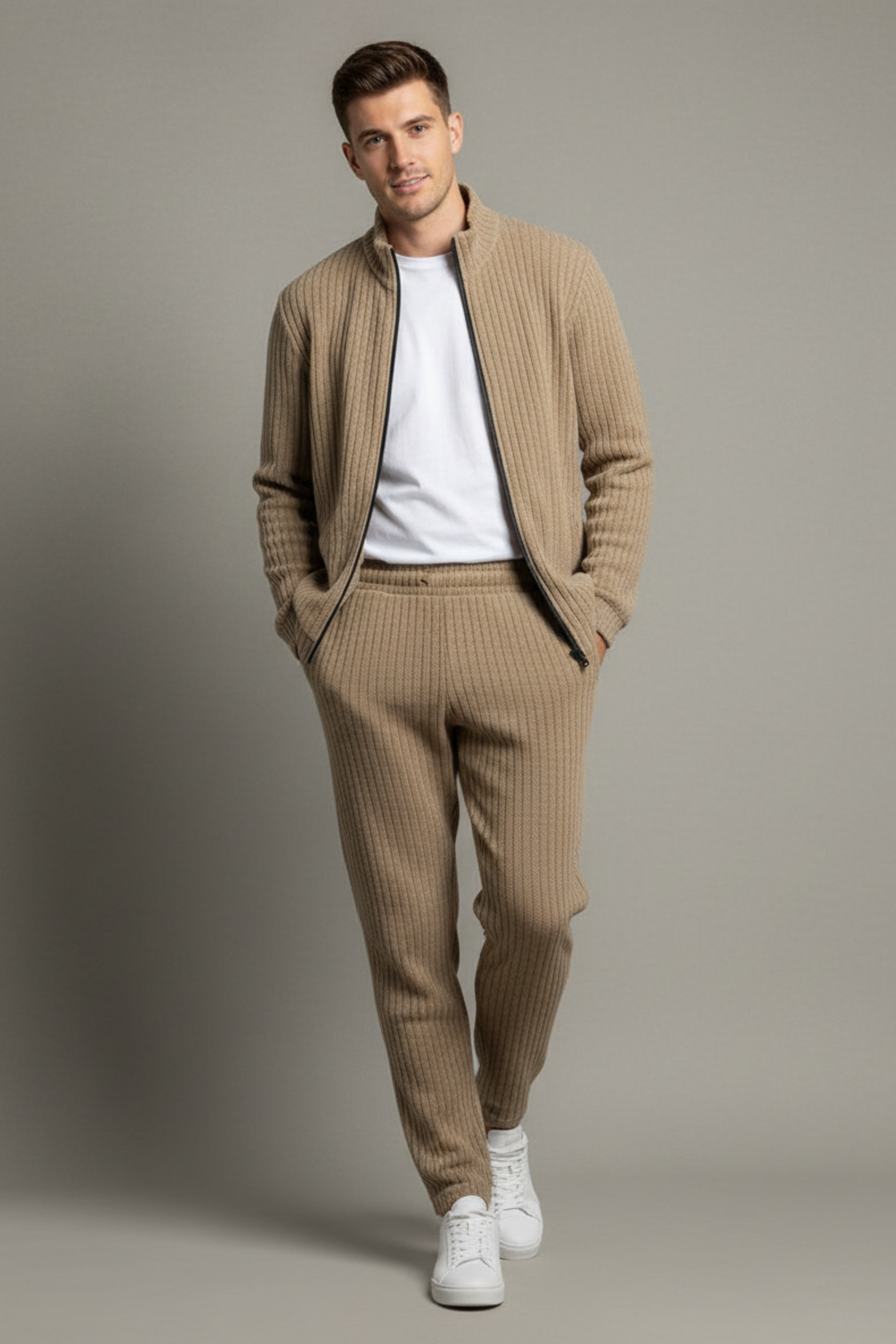 Stylox Men’s Premium Ribbed Co-Ord Set | Luxury Zip Jacket & Jogger Set