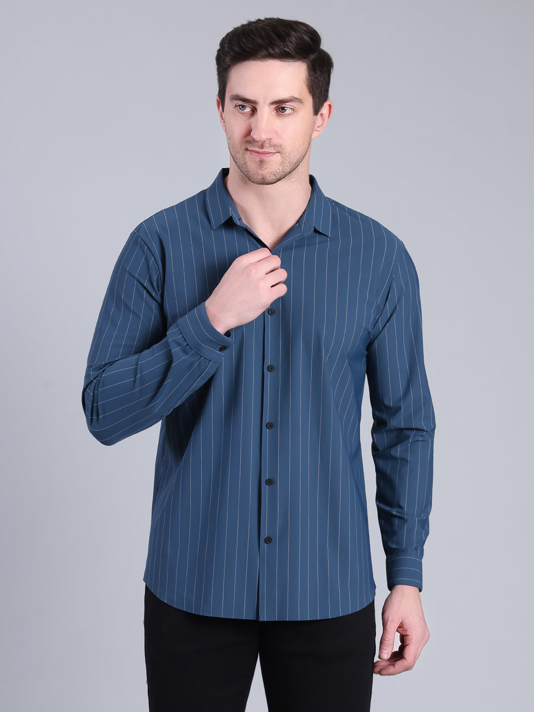 Stylox Men’s Striped Partywear Shirt | Slim Fit Full Sleeve Formal-Casual Shirt For Men