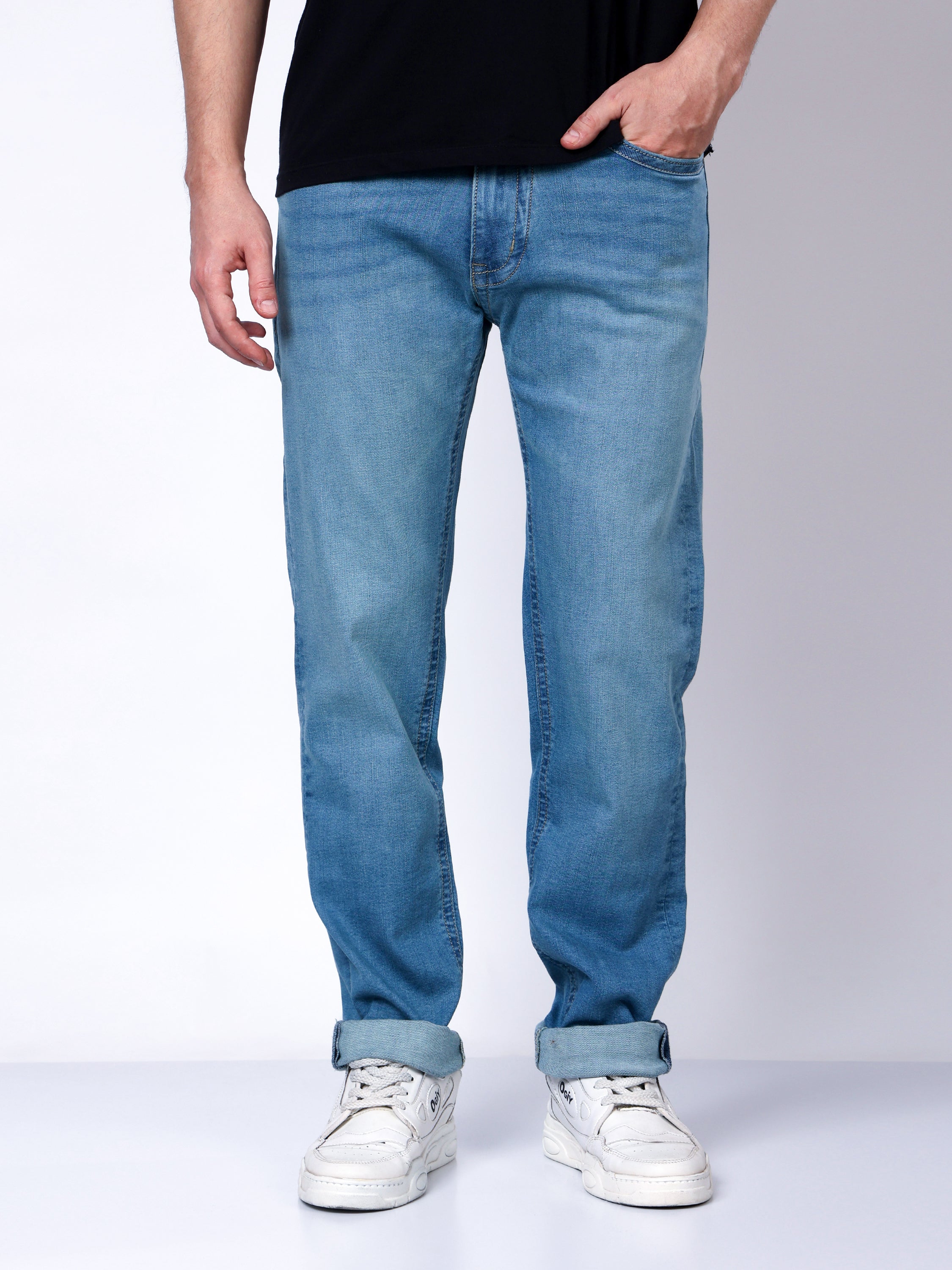 Stylox Men’s Slim Fit Stretchable Mid Light Blue Denim Jeans - Stylox