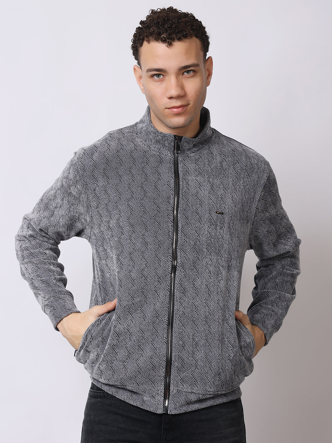 Stylox Men’s Textured Winter Jacket – High-Neck Full-Zip Warm Fleece Jacket for Casual & Daily Wear