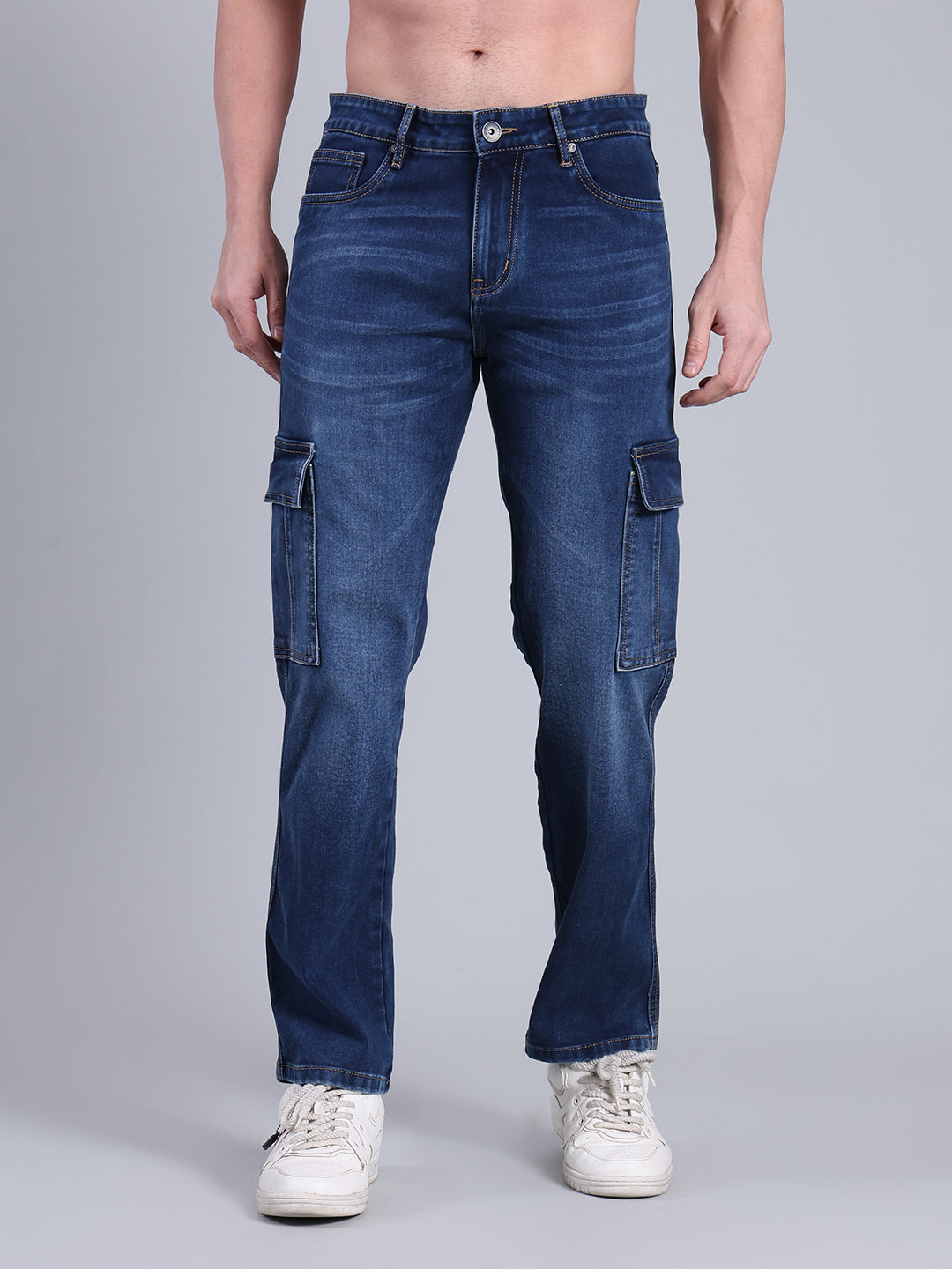 Stylox Men’s Cargo Jeans with Utility Pockets | Regular Fit Stretch Denim