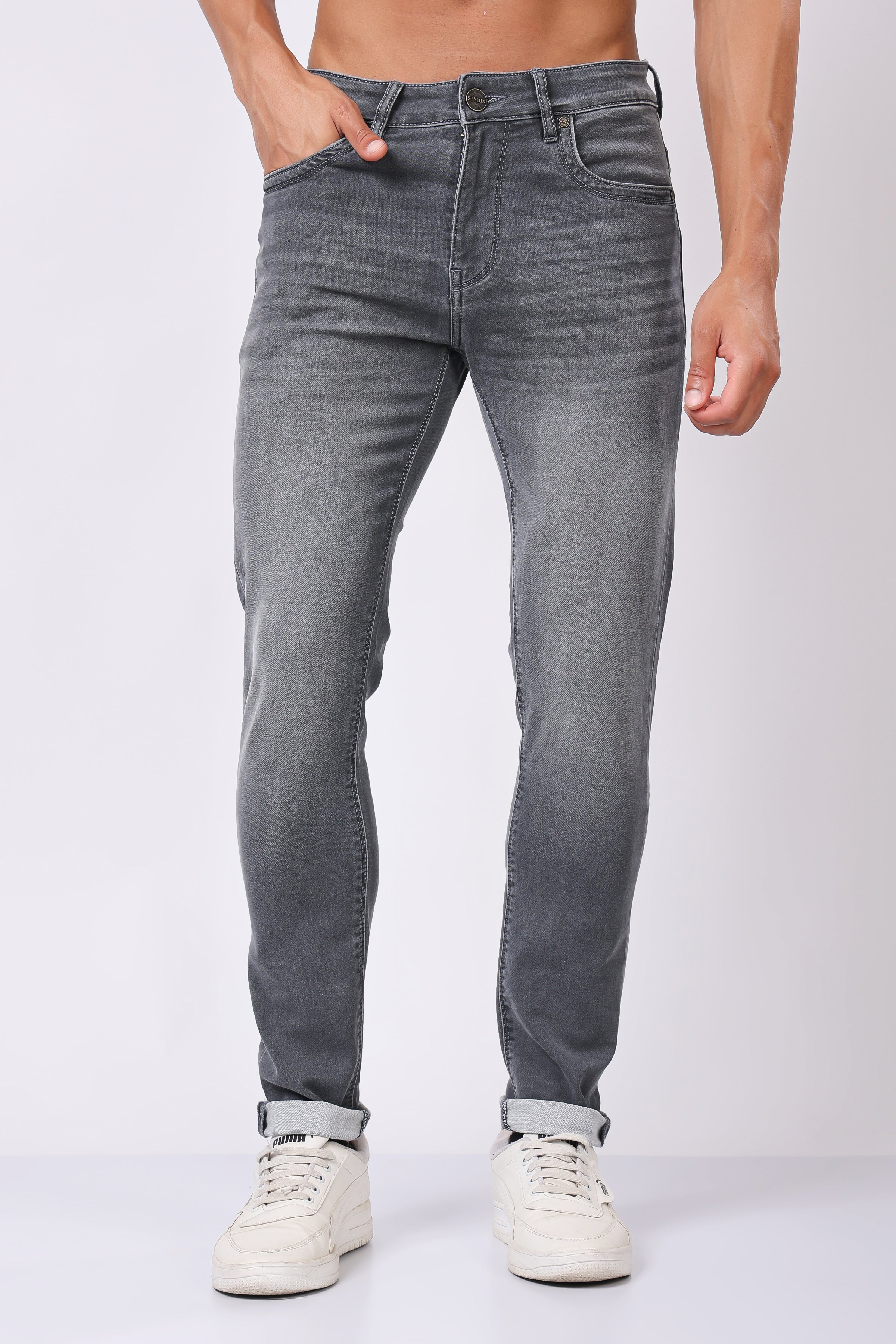 Stylox Slim Fit Denim Jeans - Light Grey, Mid Grey, Dark Grey