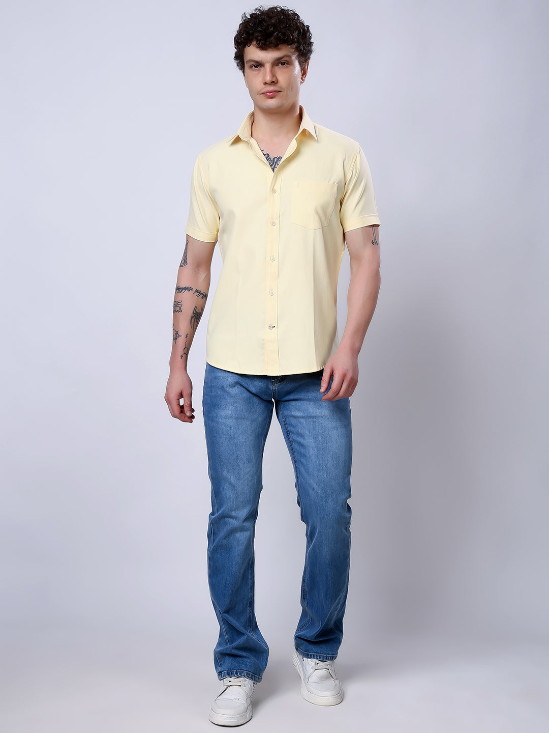 Stylox Men’s Regular Fit Half Sleeve Solid Casual Shirt-Yellow - Stylox