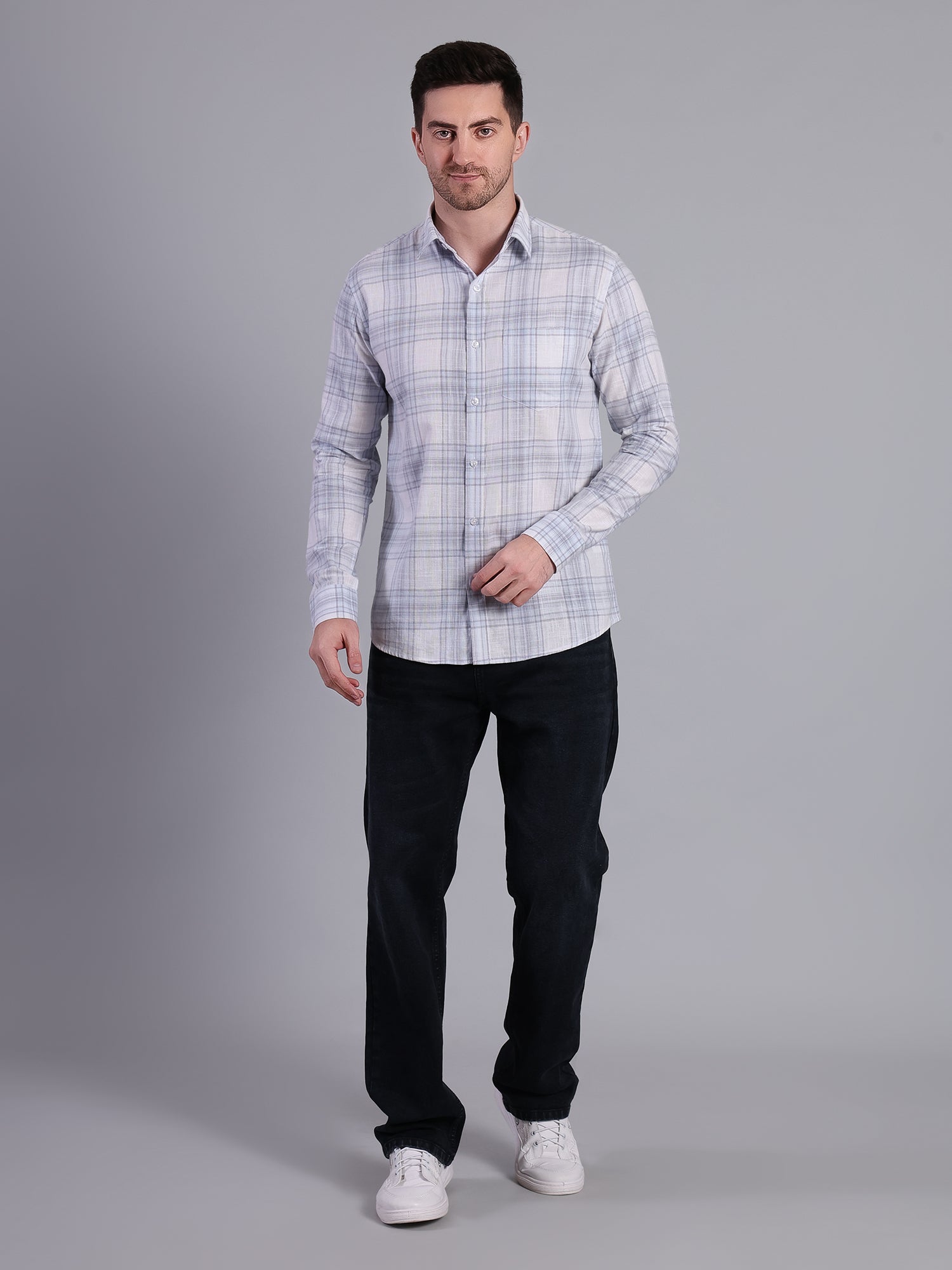 Stylox Men’s Regular Fit Checked Full Sleeve Casual Shirt-Light Blue - Stylox