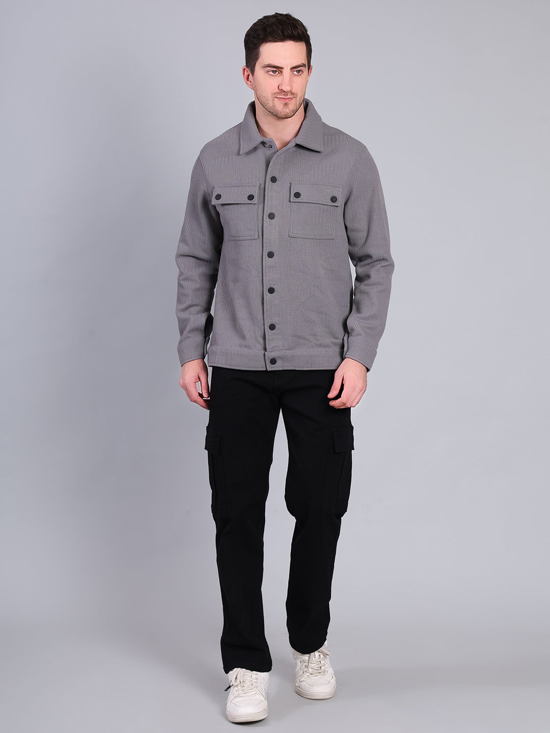 Stylox Men’s Winter Shacket | Solid Button-Down Shirt Jacket with Chest Pockets | Warm Casual Outerwear