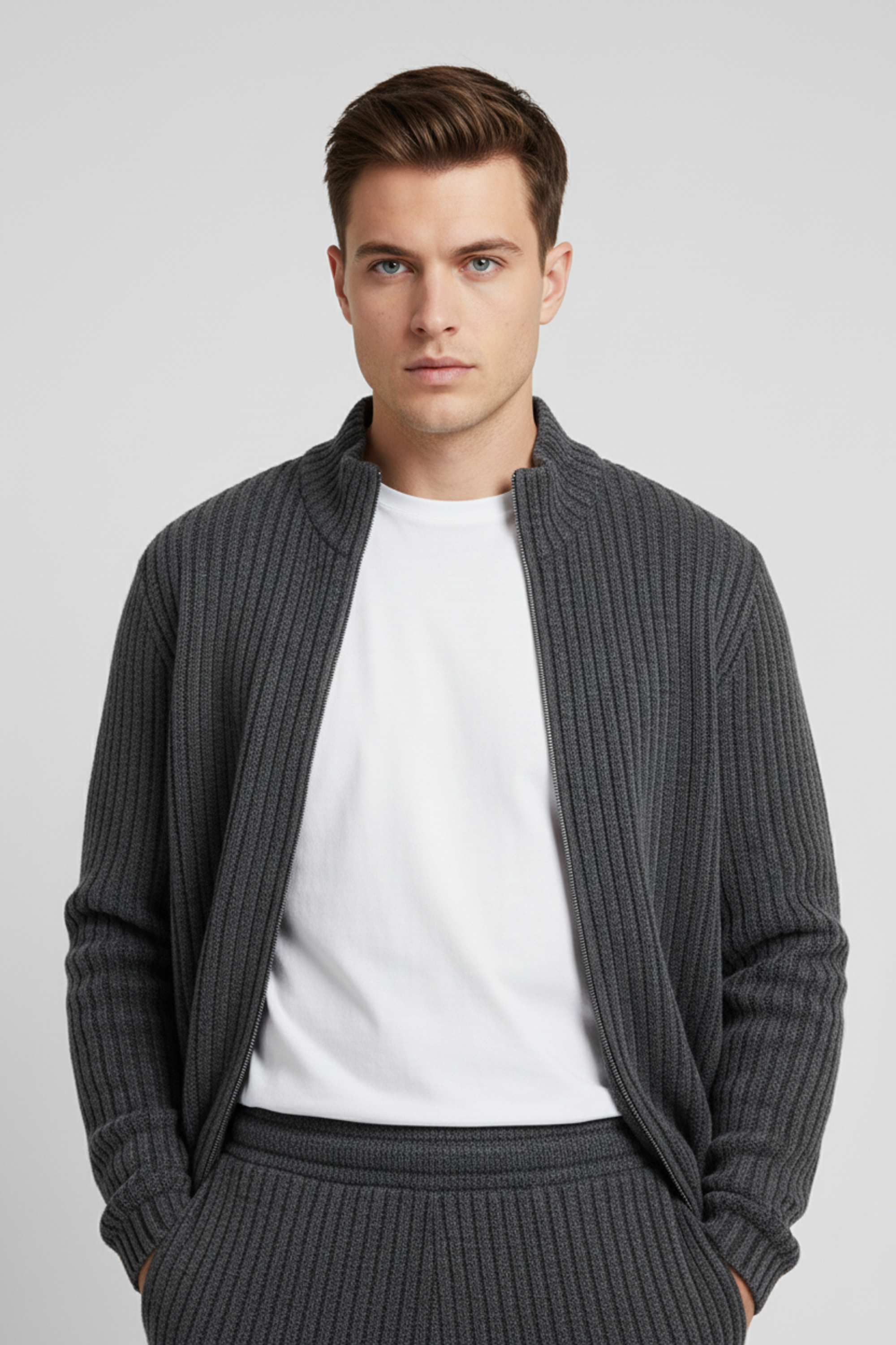 Stylox Men’s Premium Ribbed Co-Ord Set | Luxury Zip Jacket & Jogger Set