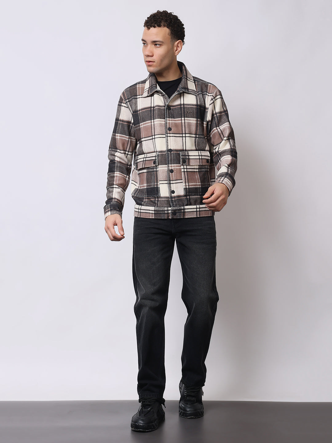 Stylox Men’s Checkered Winter Shacket – Premium Fleece-Lined Button-Down Plaid Jacket for Casual & Outdoor Wear