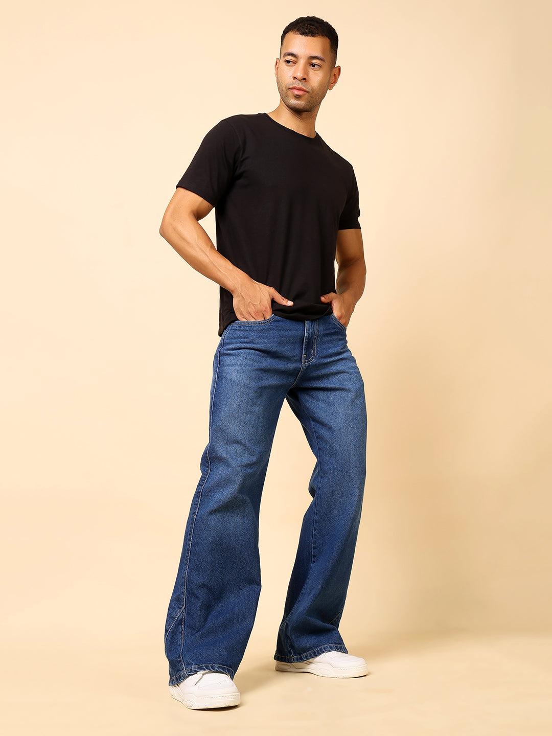 Stylox Men’s Baggy Fit Relaxed Casual Denim Jeans - Dark Blue, Mid Night Blue & Light Blue,