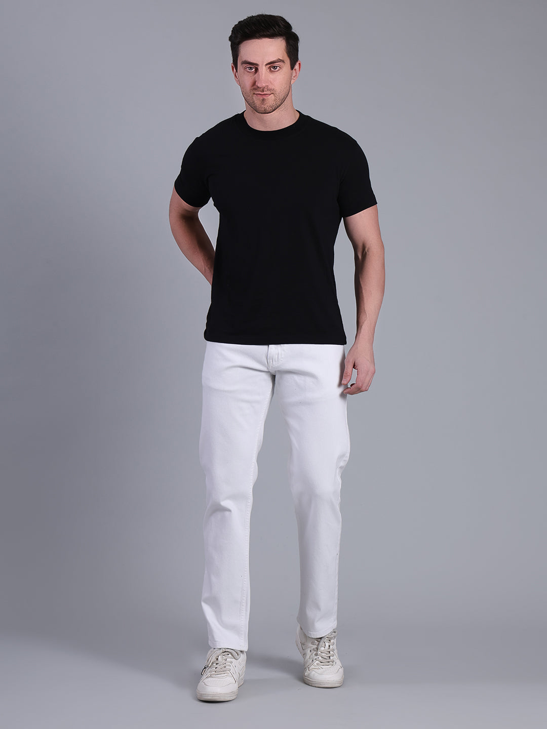 Stylox Men’s Comfort Fit White Jeans | Solid White Denim Jeans for Men | Mid-Rise Casual & Party Wear Jeans