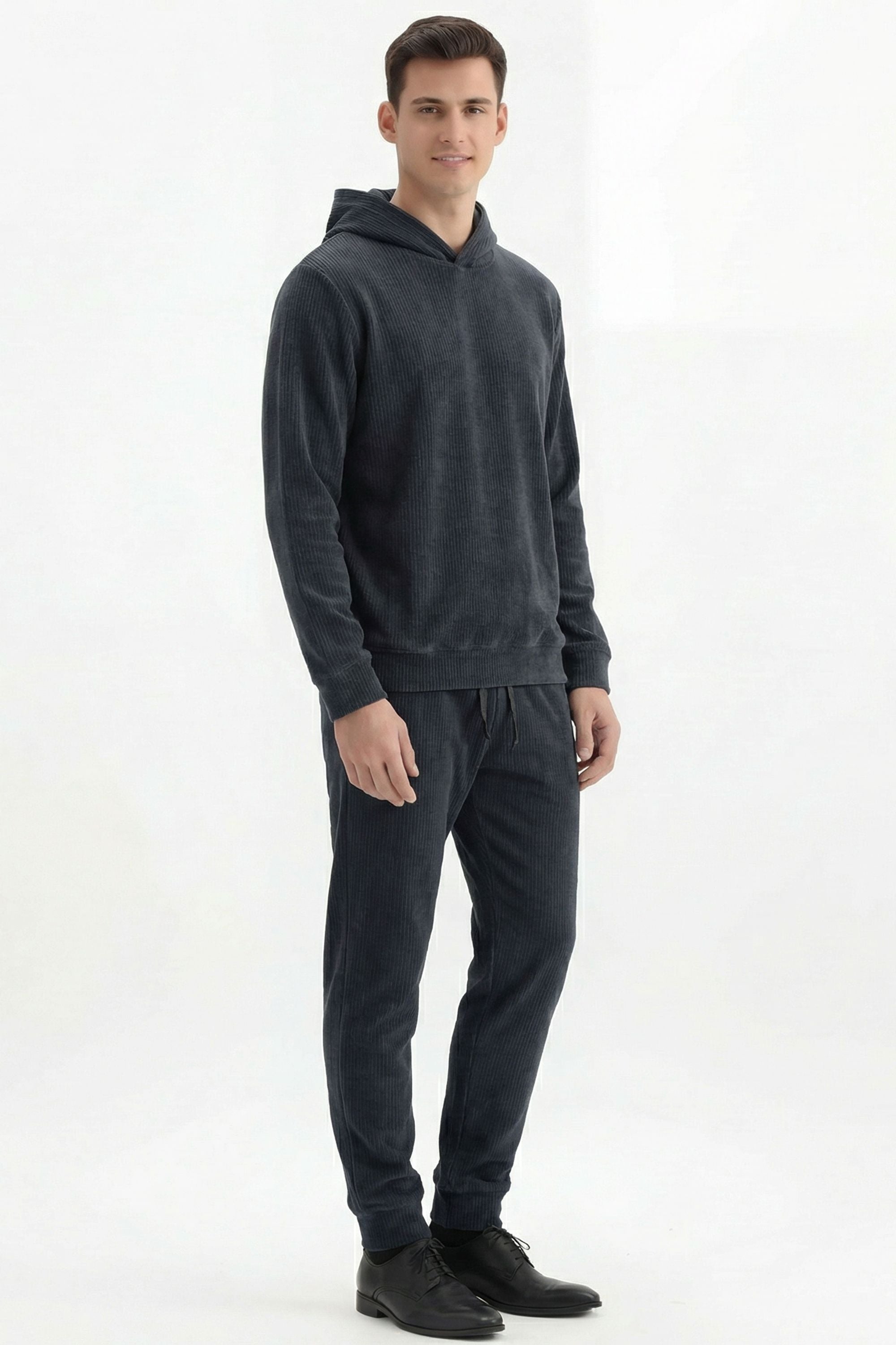 Stylox Men’s Regular Fit Ribbed Tracksuit Set (Hooded Sweatshirt + Jogger Pants)