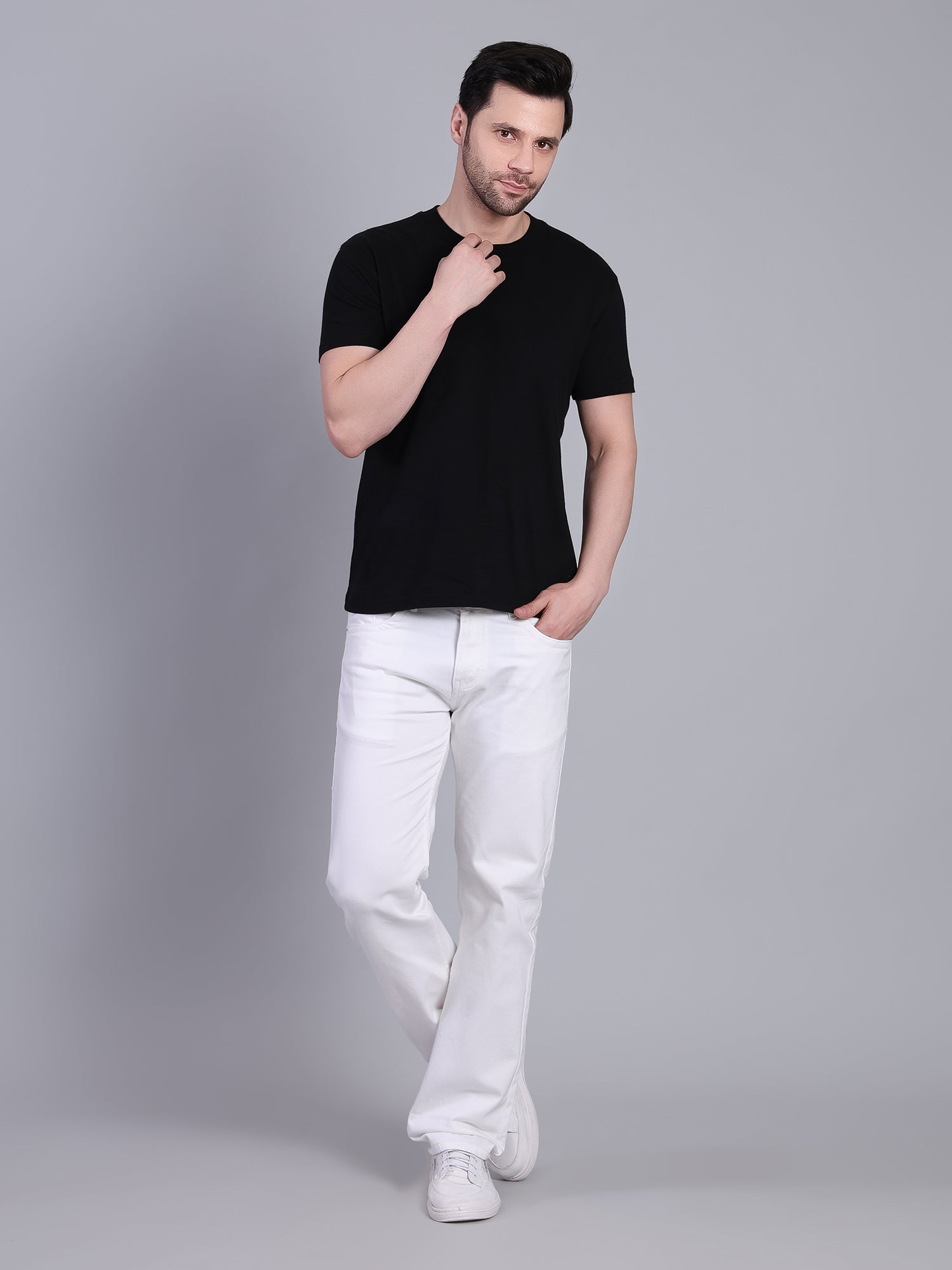 Stylox Men’s Comfort Fit Non-Stretch Rigid Denim Jeans-White - Stylox