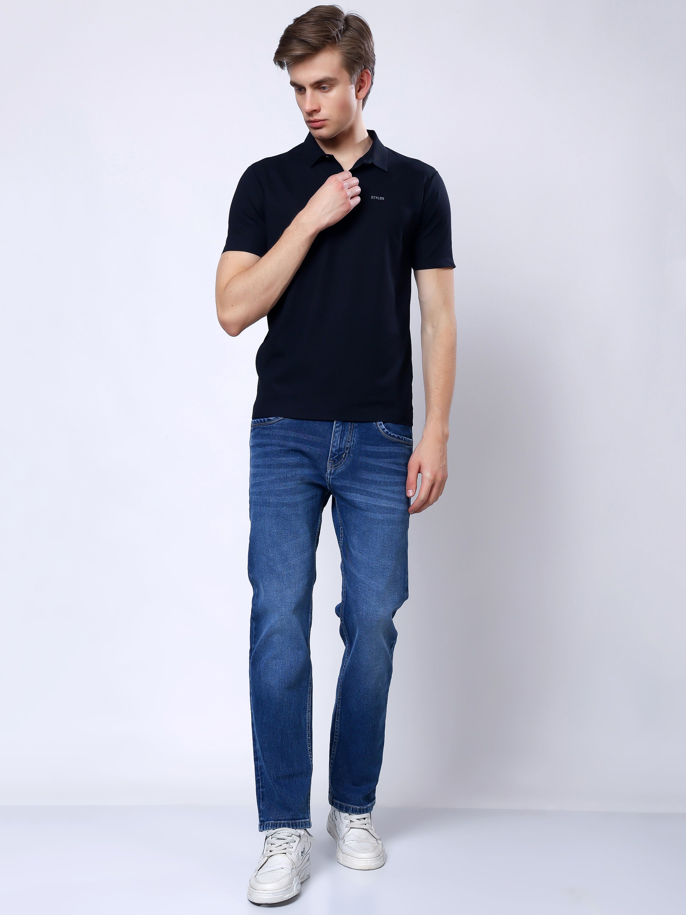 Stylox Men’s Premium Regular Fit Stretchable Polo T-Shirt–Black - Stylox