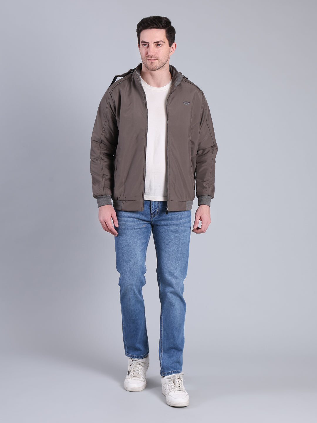 Stylox Men’s Solid Hooded Winter Jacket | Full Sleeve Zip-Up Casual Jacket with Pockets