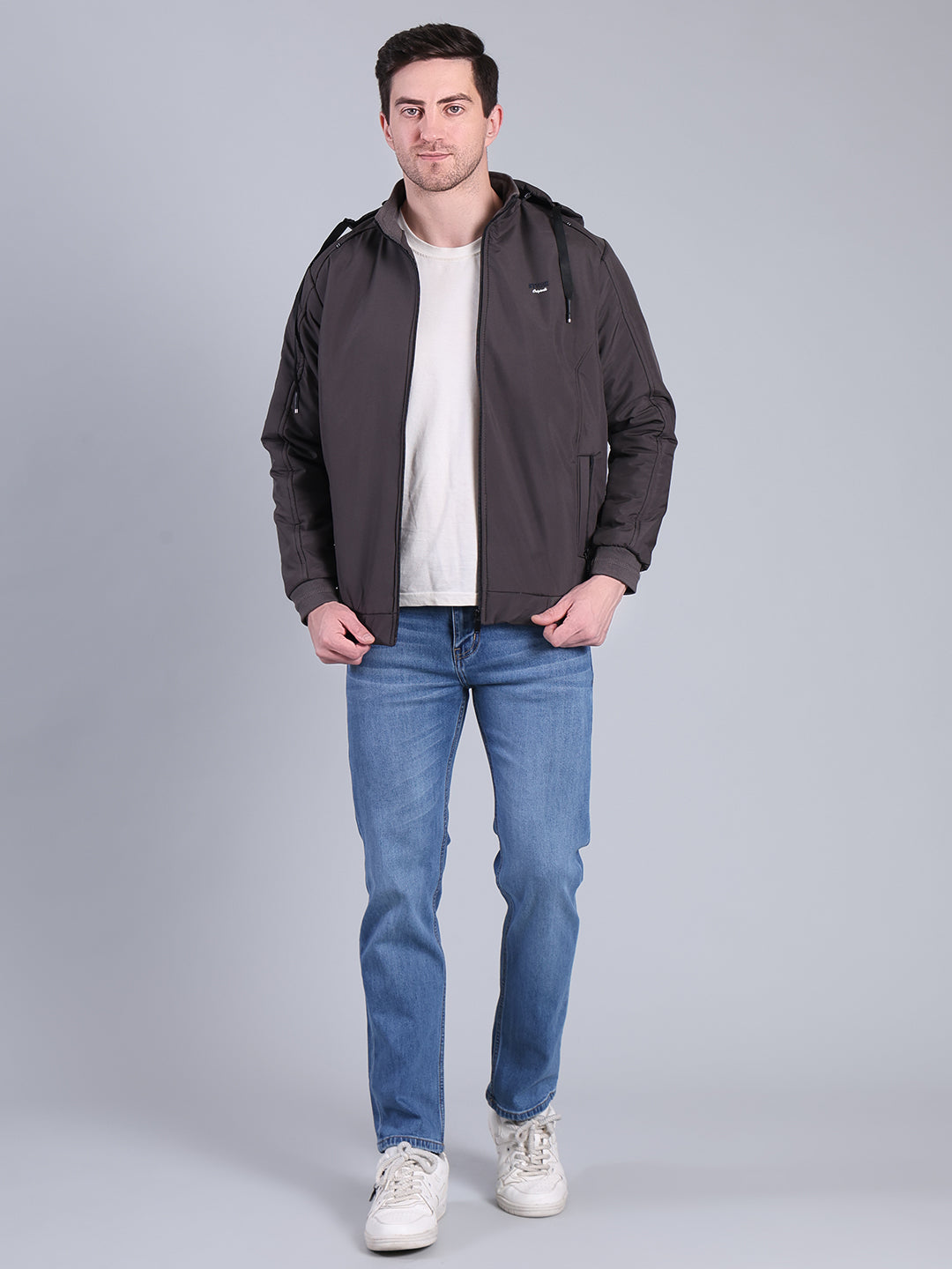 Stylox Men’s Solid Hooded Winter Jacket | Full Sleeve Zip-Up Casual Jacket with Pockets