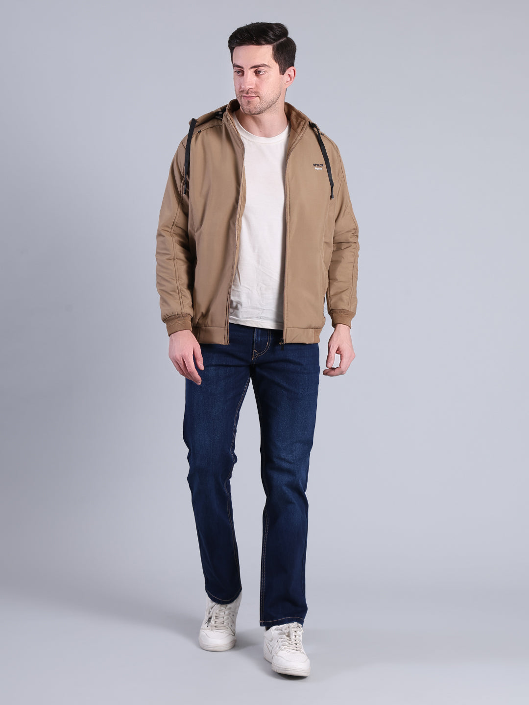 Stylox Men’s Solid Hooded Winter Jacket | Full Sleeve Zip-Up Casual Jacket with Pockets