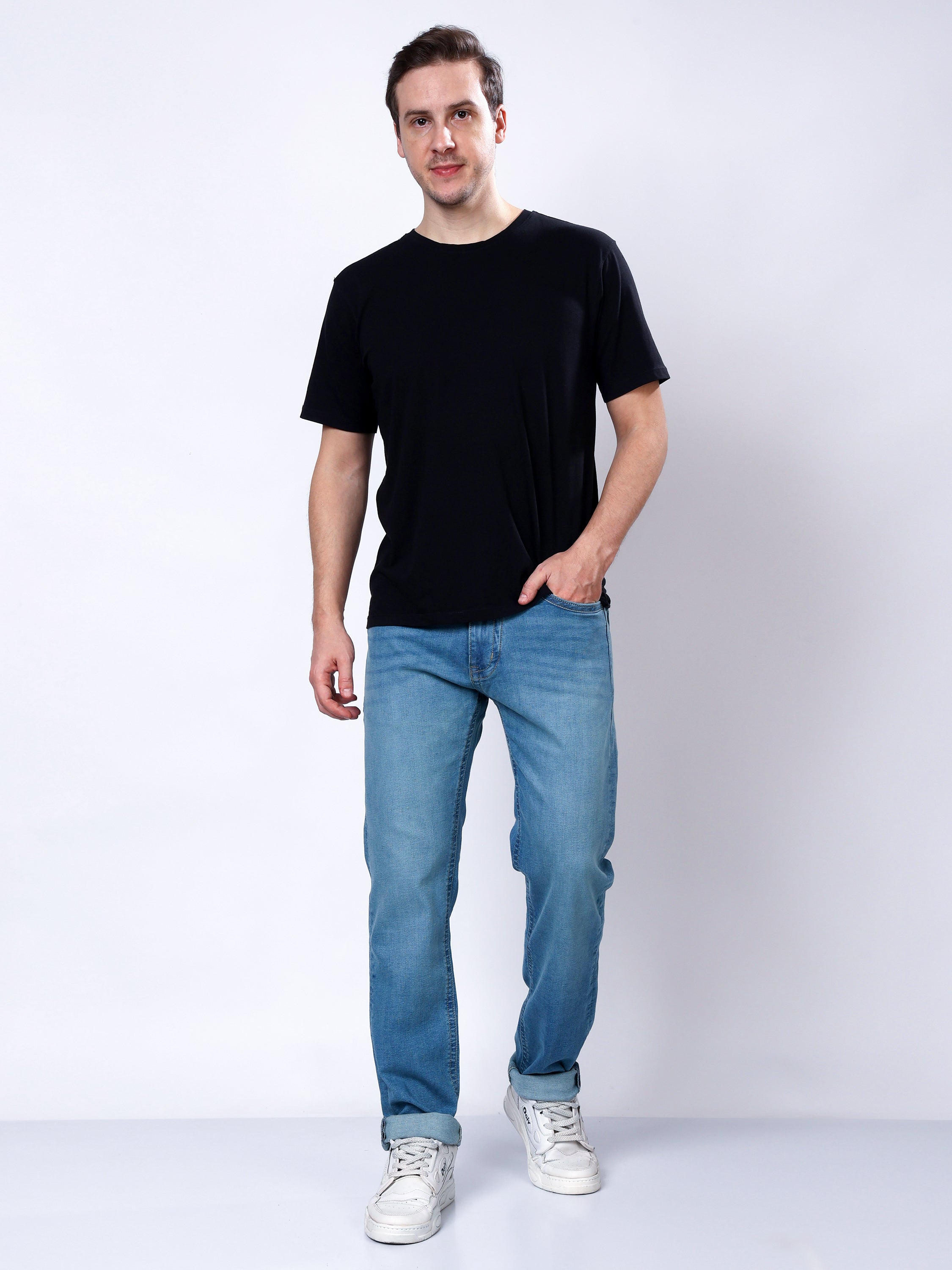 Stylox Men’s Slim Fit Stretchable Mid Light Blue Denim Jeans - Stylox