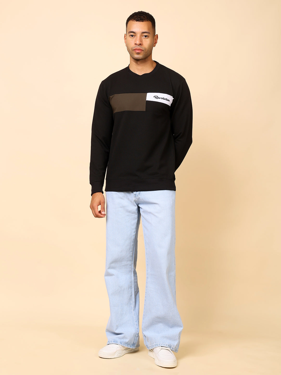 Stylox Men’s Colorblock Crew Neck Sweatshirt with “Revolution” Print