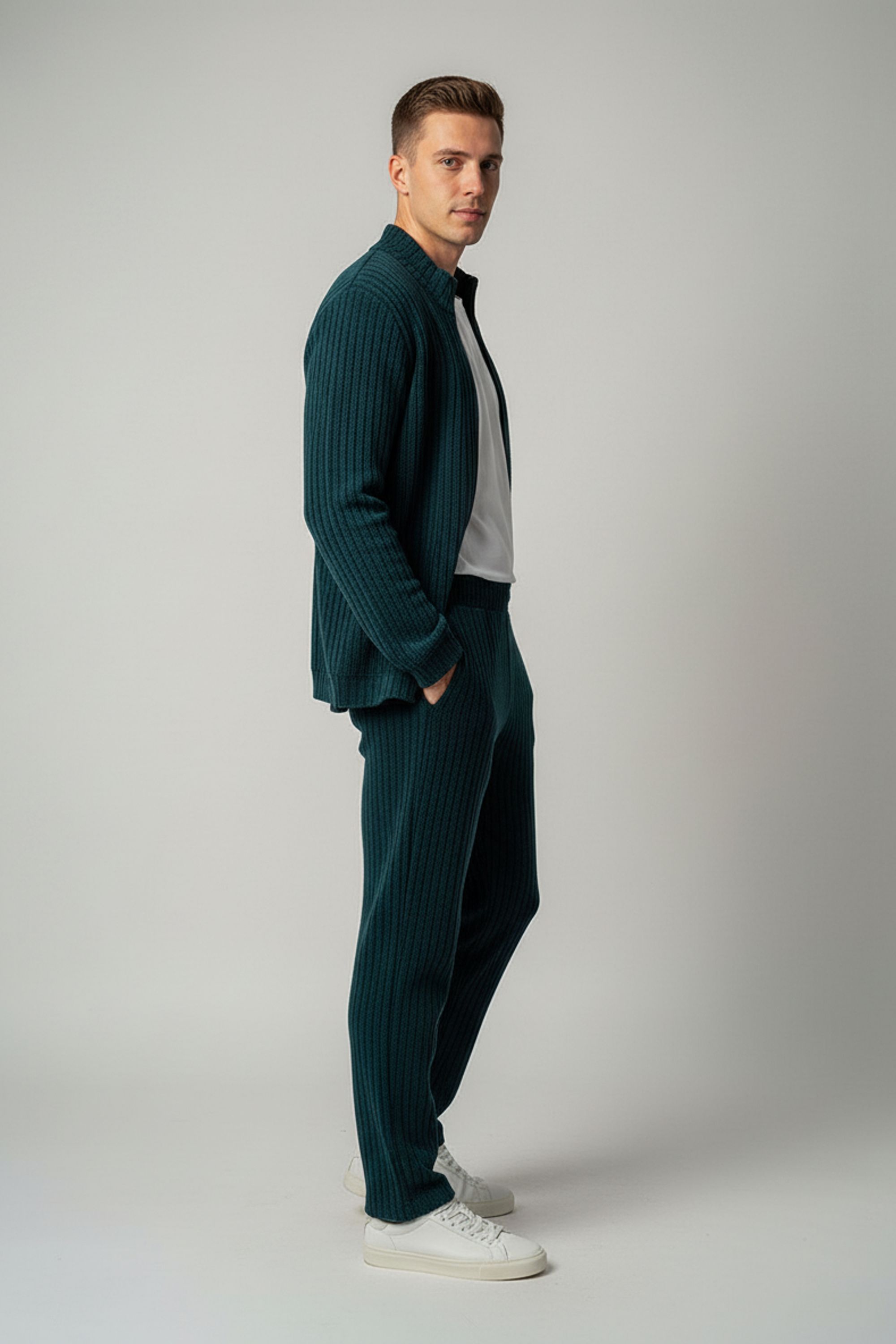 Stylox Men’s Premium Ribbed Co-Ord Set | Luxury Zip Jacket & Jogger Set