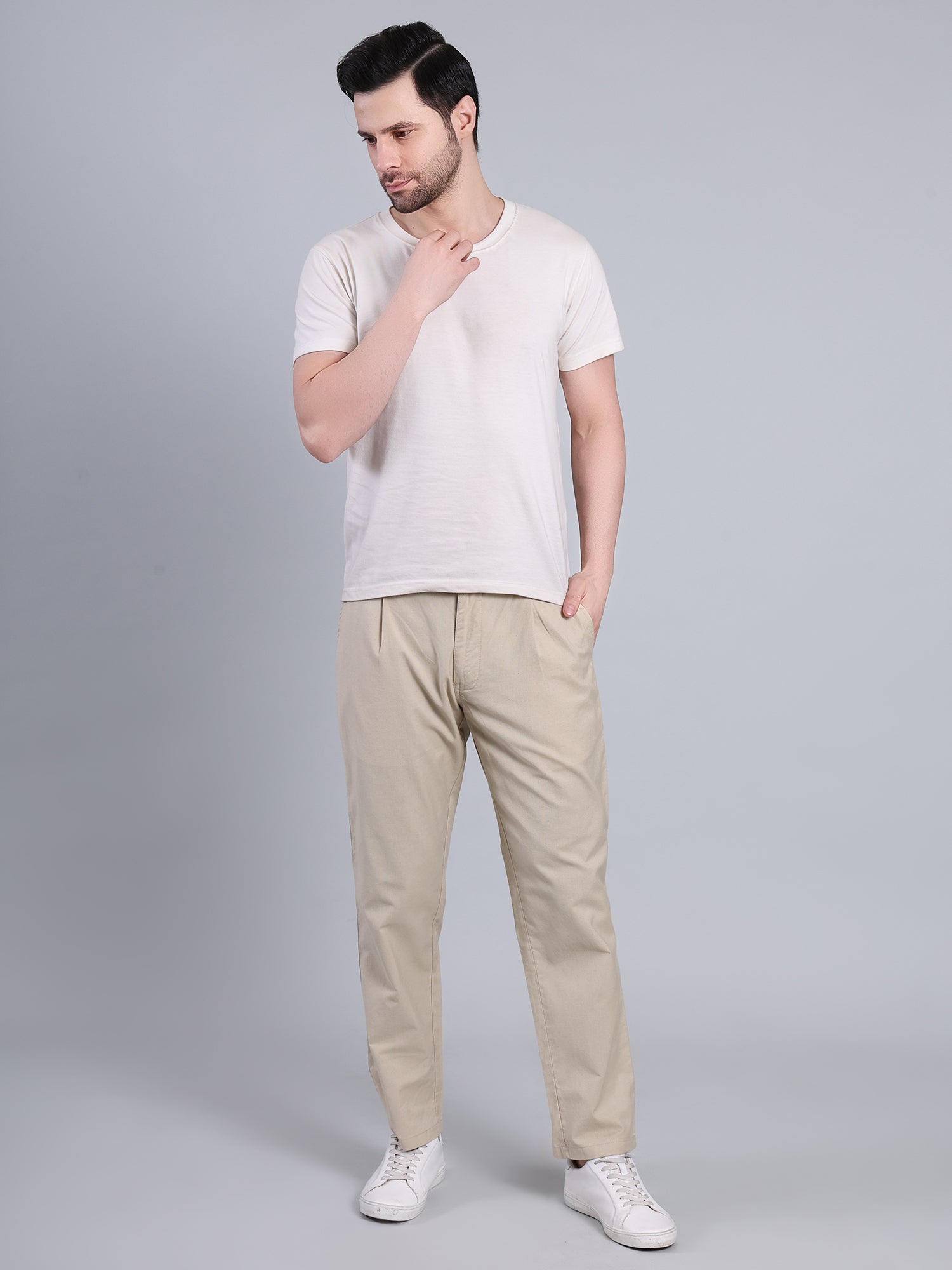 Stylox Men’s Cotton Linen Blend Trousers | Regular Fit Pleated Pants
